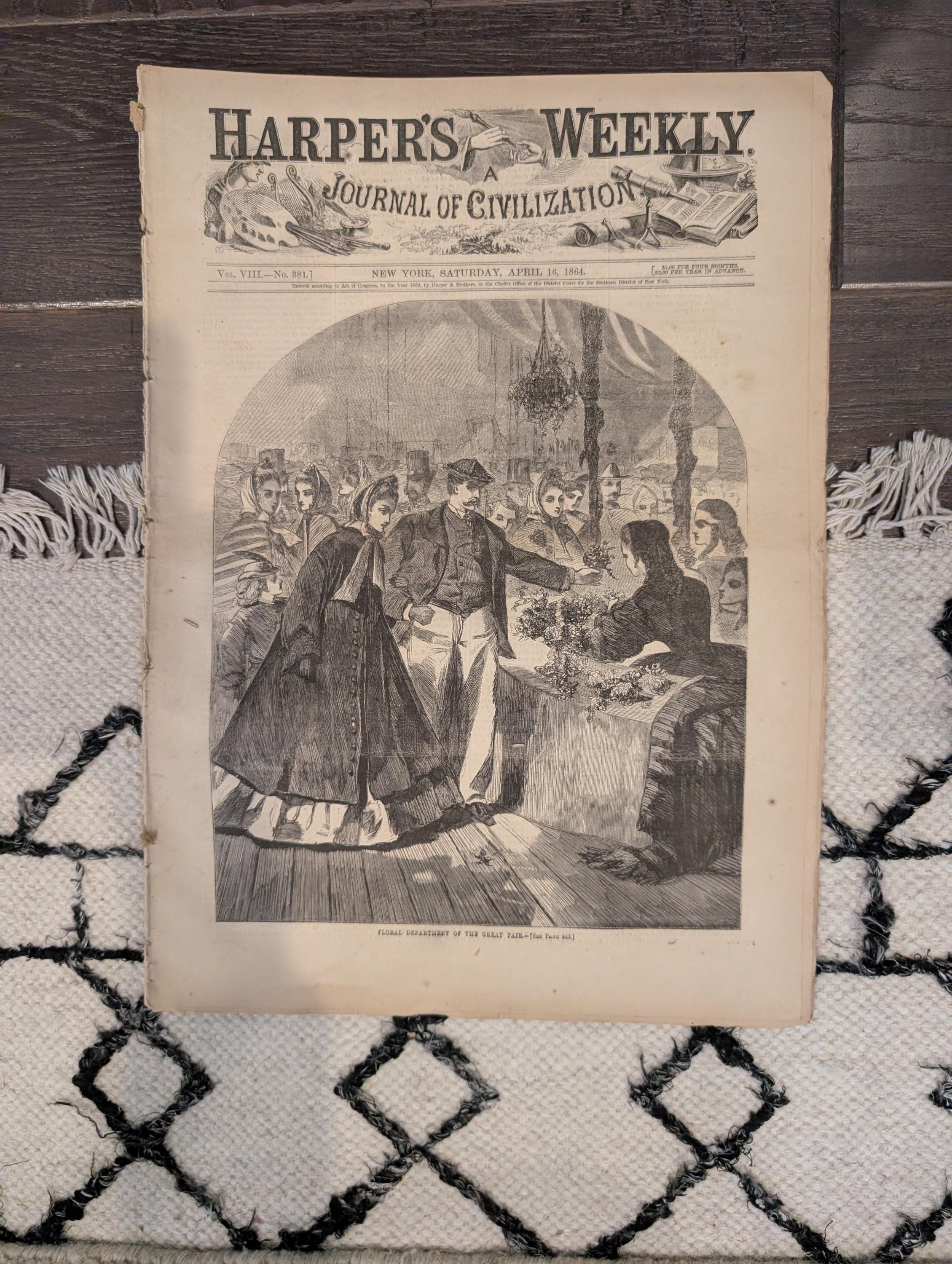 1864 Metropolitan Fair Harper's Weekly April 16 Winslow Homer Owen Lovejoy