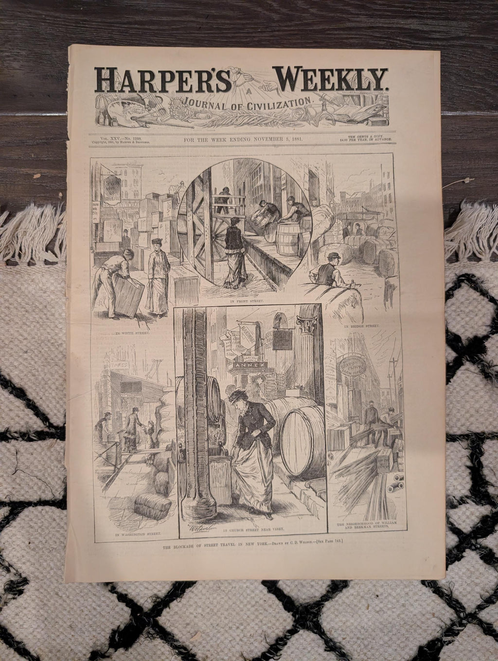 1881 AB Frost Football Centerfold, Lincoln Monument, NYC Street Blockade — Nov 5