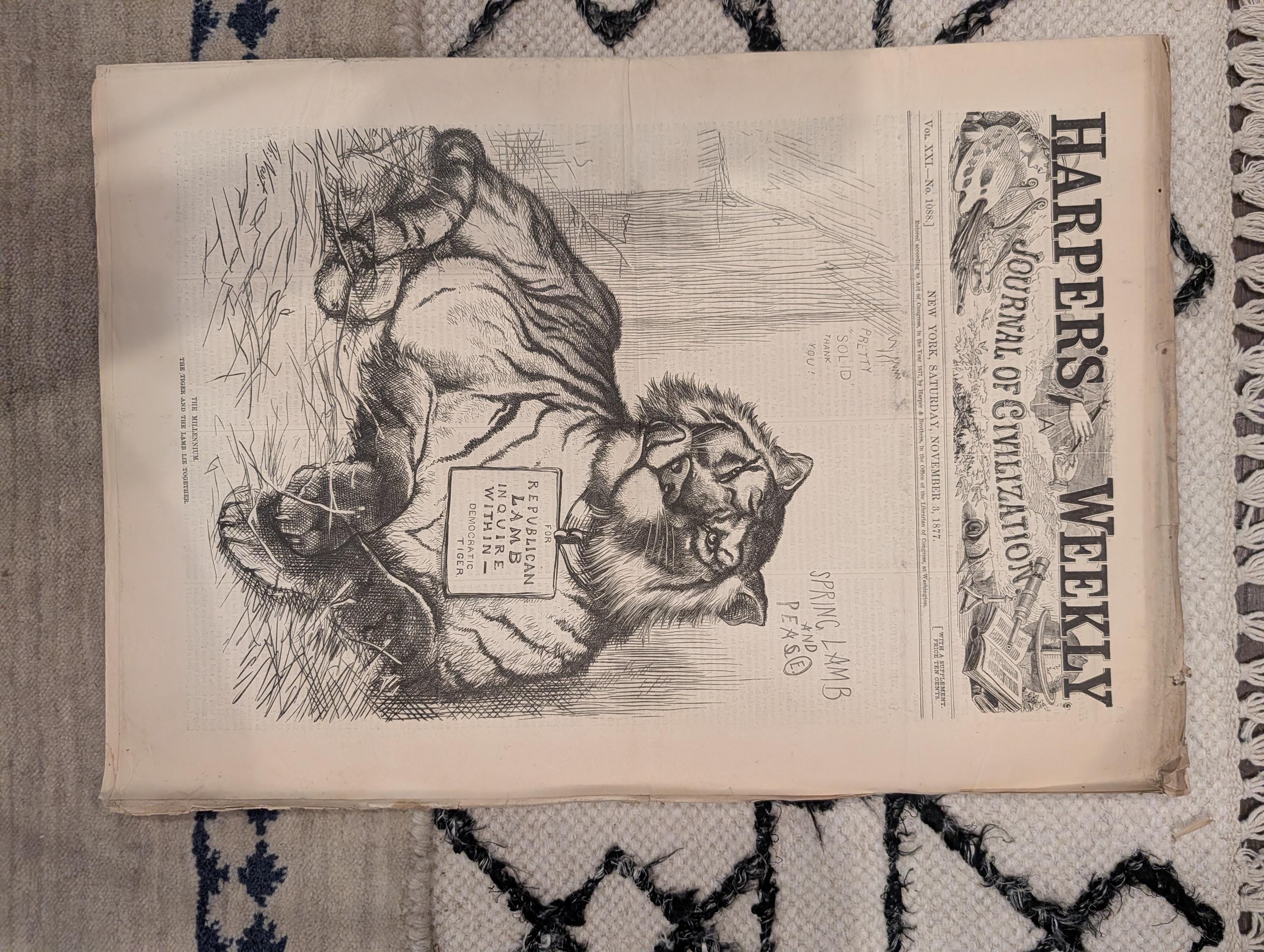 1877 Hot Springs Arkansas, Nast Tiger & Lamb, Shipka Pass — Nov 3
