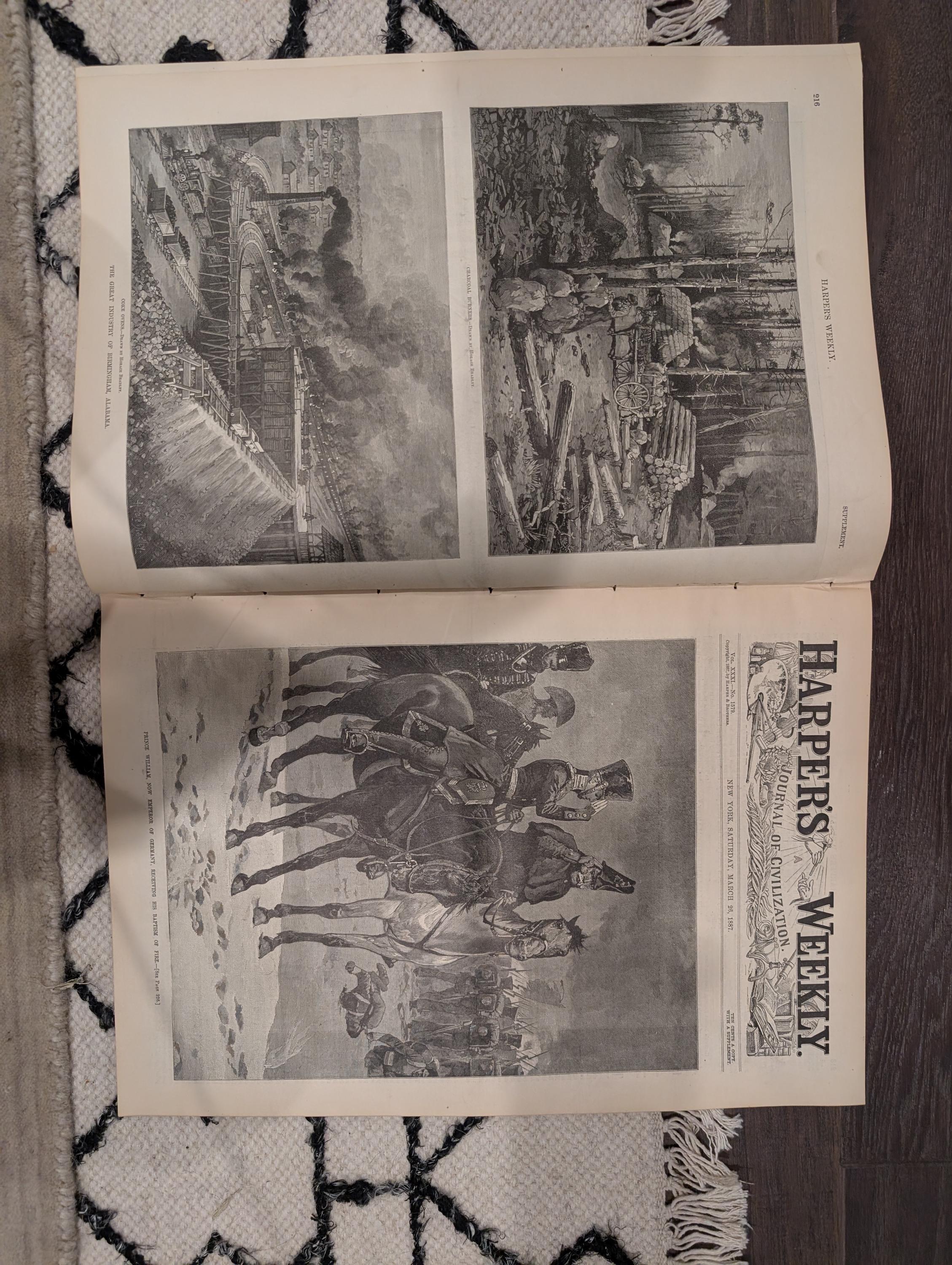 Harper’s Weekly – March 26, 1887 – Prince William’s “Baptism of Fire”, Bussey Bridge Disaster, Riviera Earthquake + New South Supplement