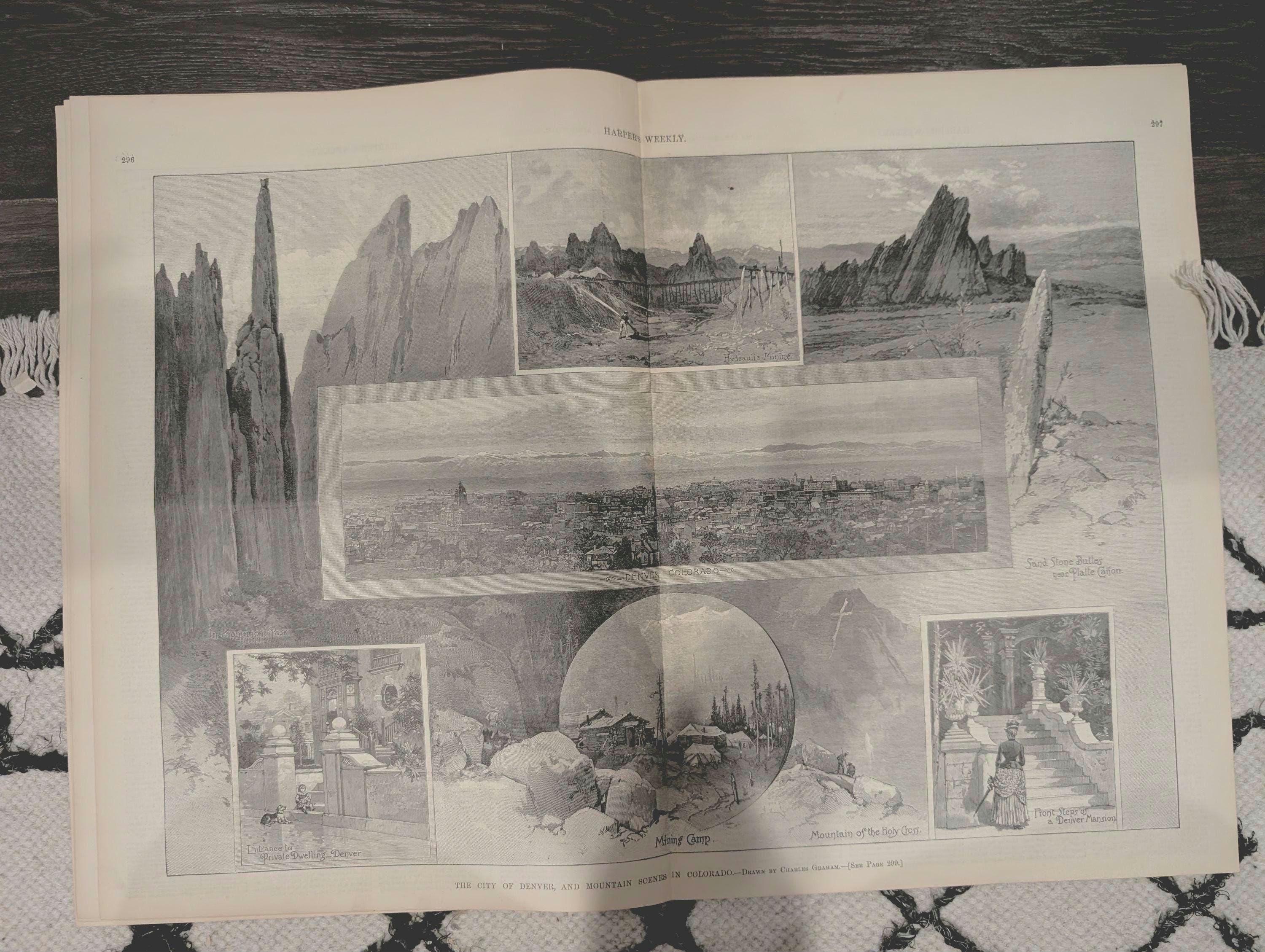 Harper’s Weekly April 23 1887 – Prairie Letter-Box, Denver Centerfold, Remington, Whitman, St. Augustine Fire