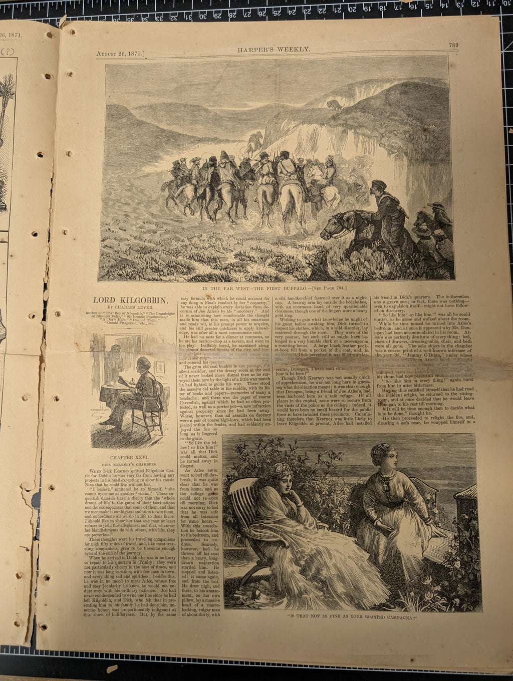 Harper’s Weekly – August 26, 1871 | Thomas Nast Cartoon & Portrait, Buffalo Hunt, Cape May Humor, Crown Prince of Prussia, Complete w/ Suppl