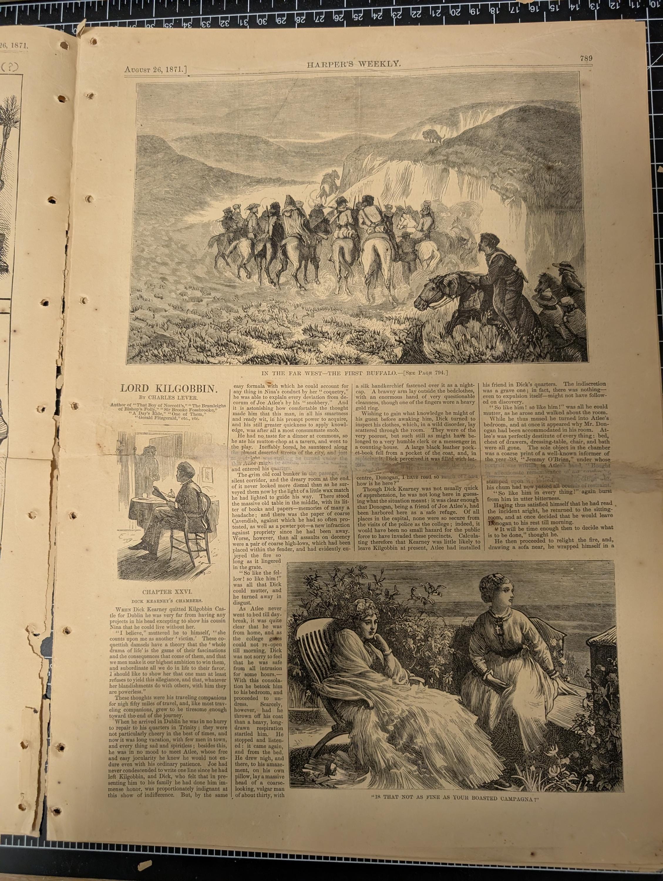 Harper’s Weekly – August 26, 1871 | Thomas Nast Cartoon & Portrait, Buffalo Hunt, Cape May Humor, Crown Prince of Prussia, Complete w/ Suppl