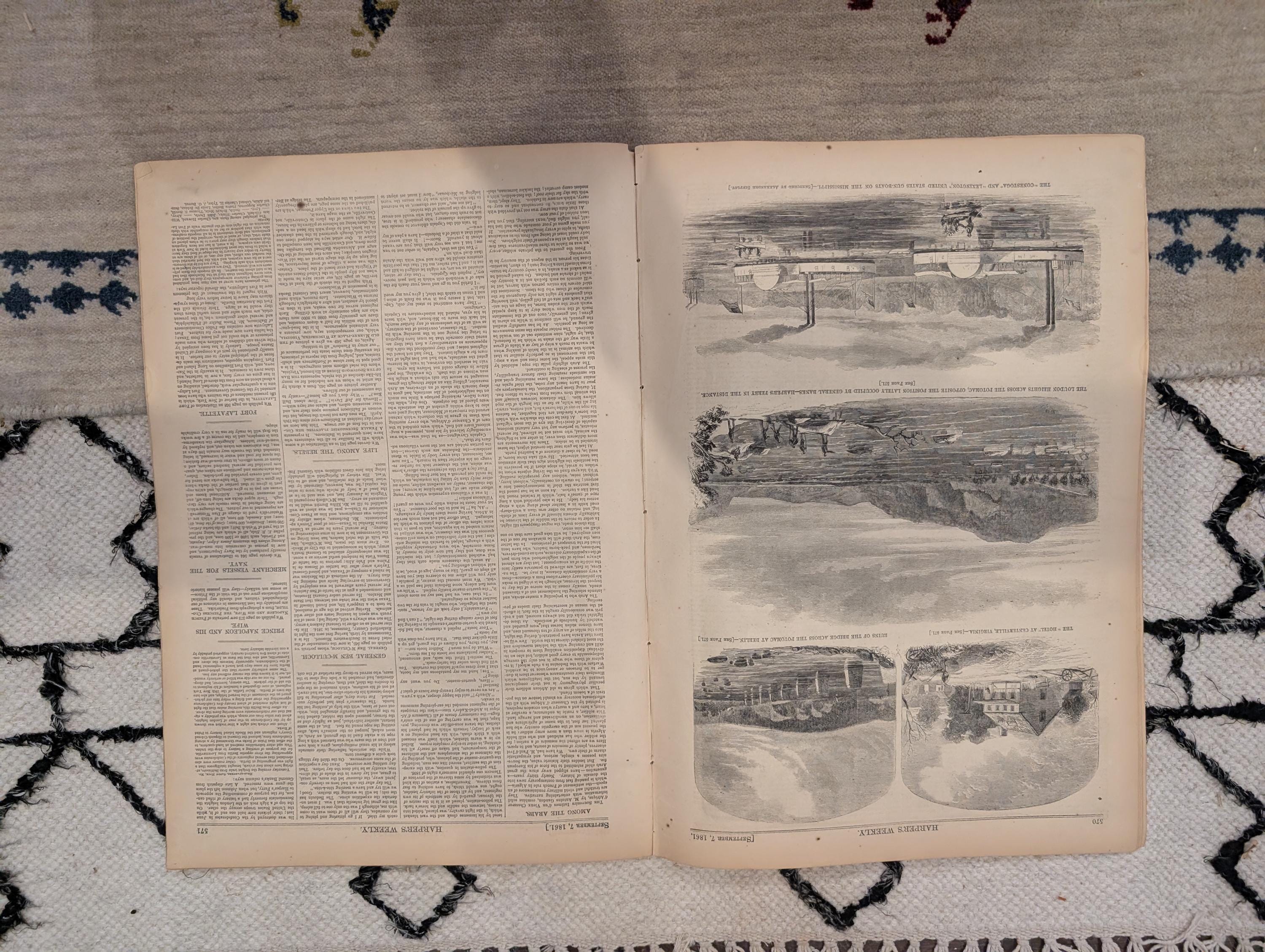 1861 Map of the West Harper's Weekly Sept 07 Fire Zouaves Baltimore Rebel