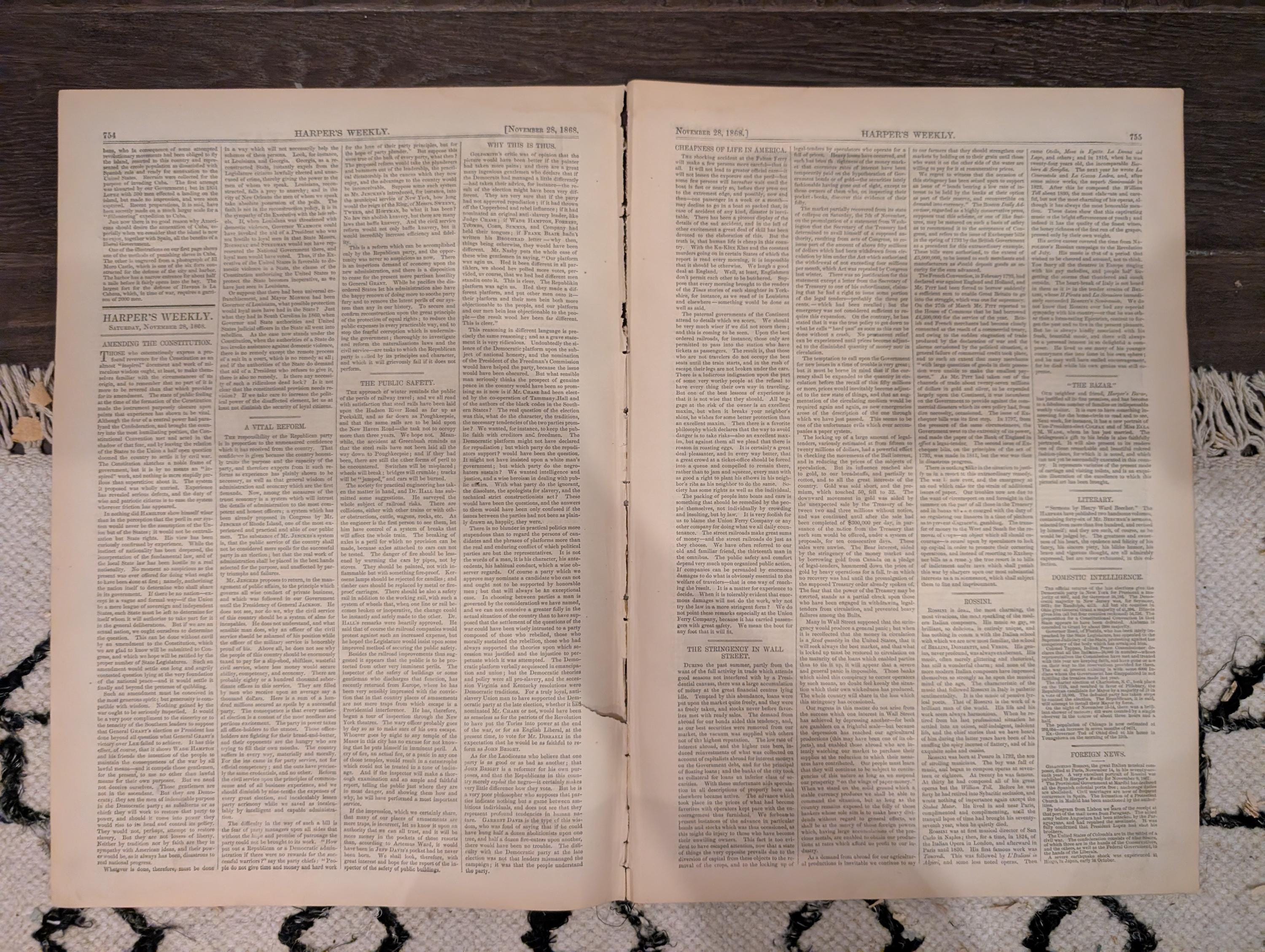 Harper’s Weekly – November 28, 1868 – Thanksgiving Prints • Cuba Scenes • San Francisco Earthquake • Fulton Ferry Collision