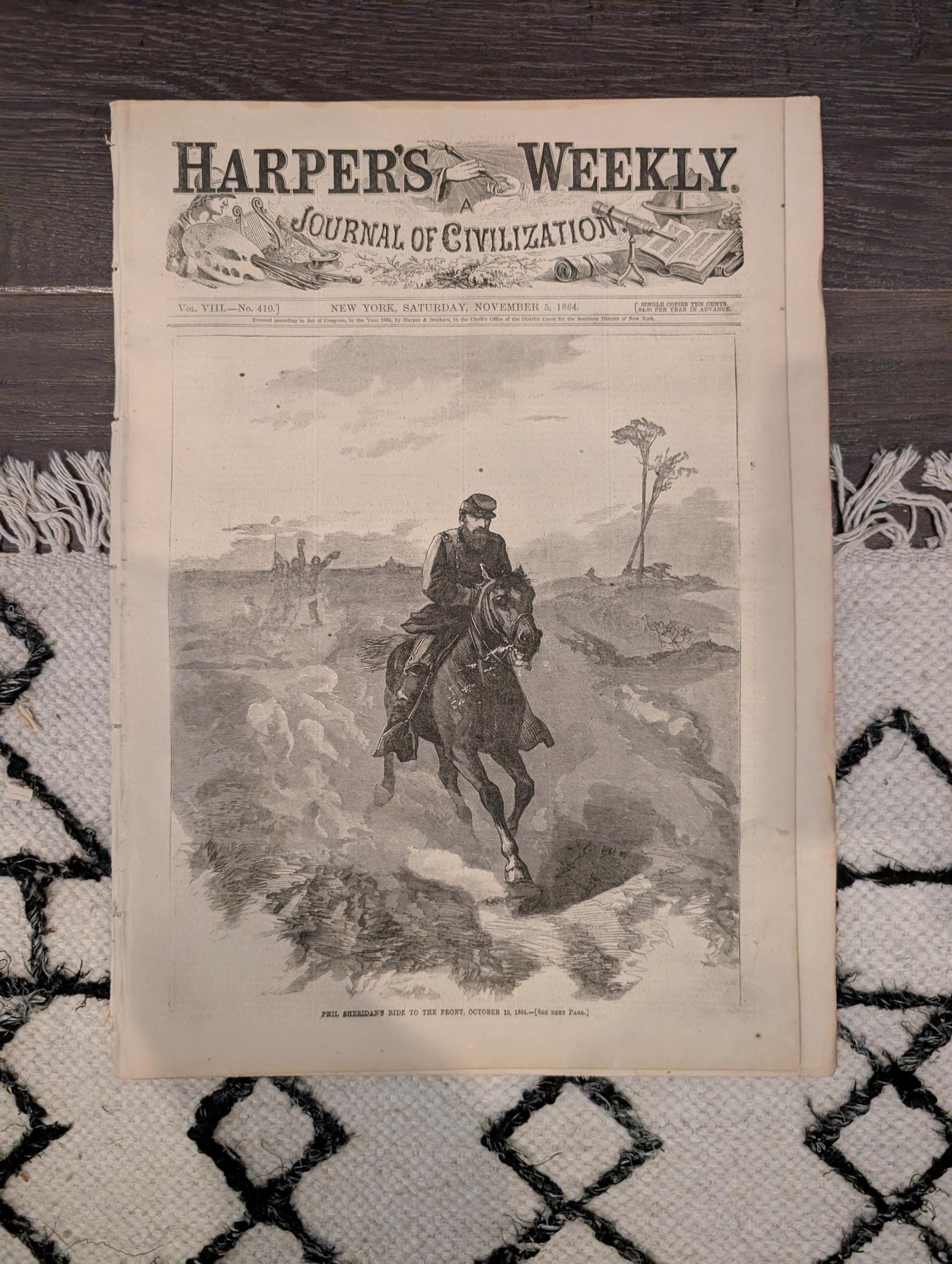 1864 Phil Sheridan's Ride Harper's Weekly November 05 Petersburg Dutch Gap