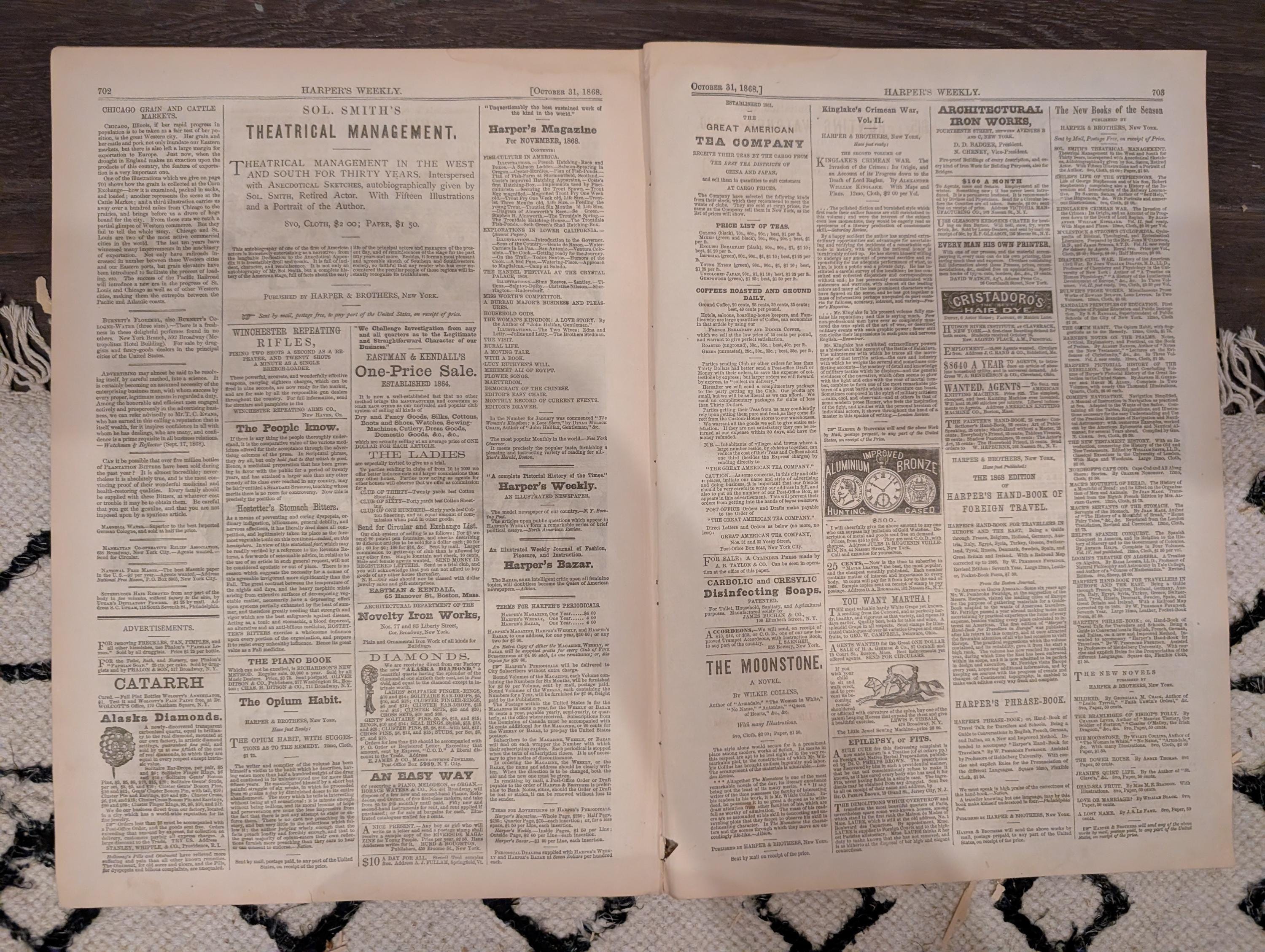 Harper’s Weekly – October 31, 1868 – Winslow Homer “Our Next President” • Chicago Cattle Market • Cadiz & Haiti Naval Scenes • Peru Earthqua