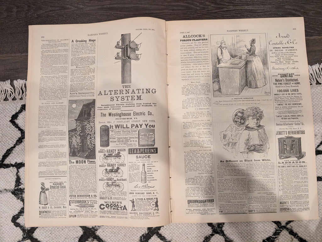 Harper’s Weekly – April 9, 1887 – Yellowstone in Winter, Elk Encounter, Old Faithful, Wild West Satire + NC “New South” Supplement