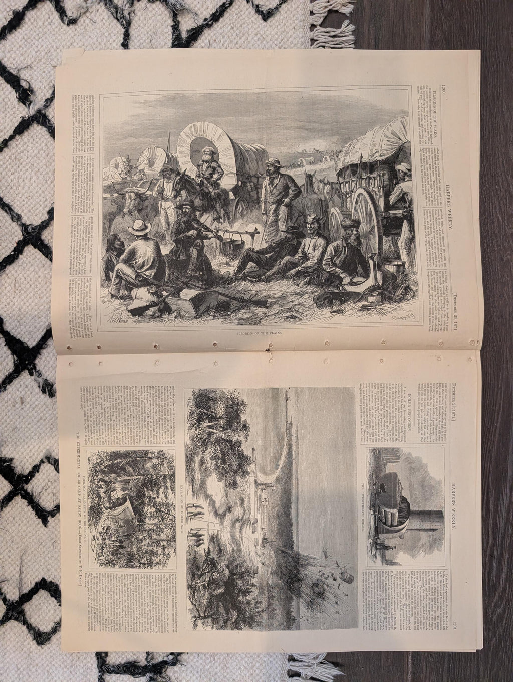 1871 Harper's Weekly — Thomas Nast Tweed, Wagon Train West, "Saved from the Wreck," Dec 23