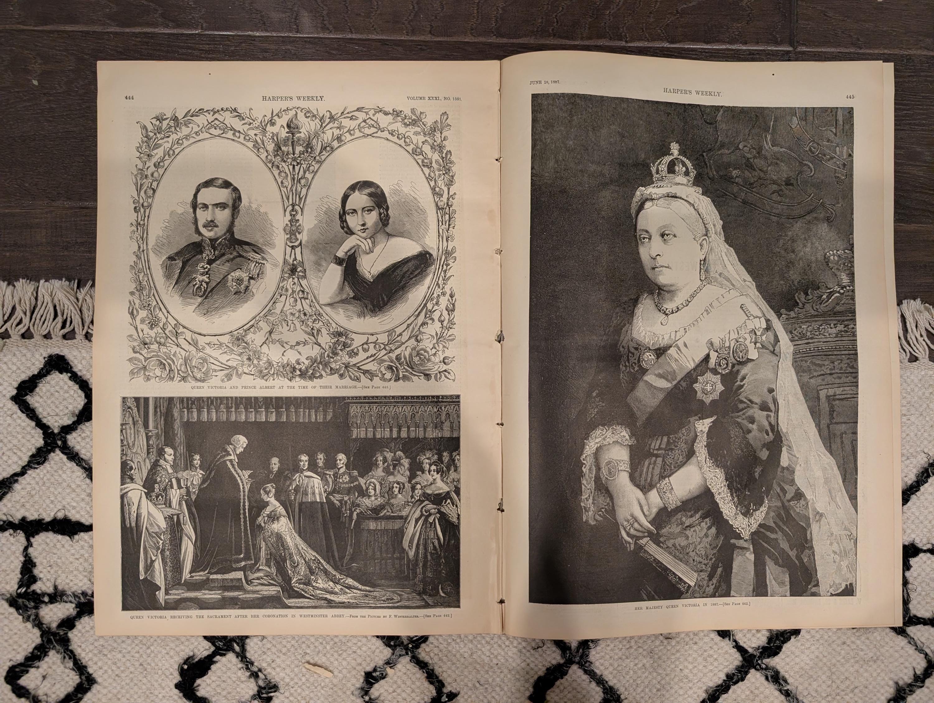 Harper’s Weekly — June 18, 1887 — ACTORS’ MONUMENT, Frederic Remington Horse Racing, Princeton College Centerfold, Queen Victoria Portraits