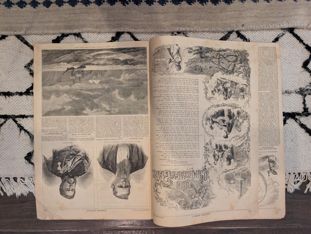 1874 Santa Claus Sleigh & Reindeer, Girl at Toy Store, Christmas Centerfold — Dec 26