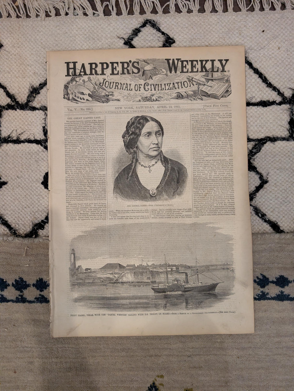 1861 Civil War Fort Pickens Harper's Weekly April 13 Lincoln Dickens