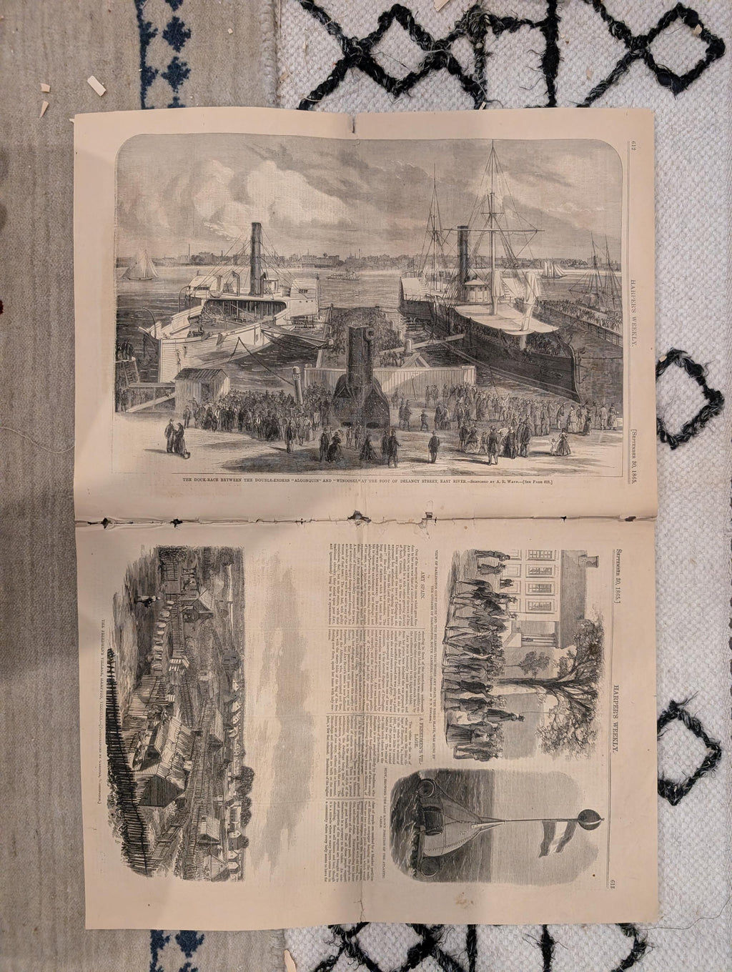 1865 Harper's Weekly — Amy Spain Hanging, Freedmen's Village, Naval Festival, Sept 30