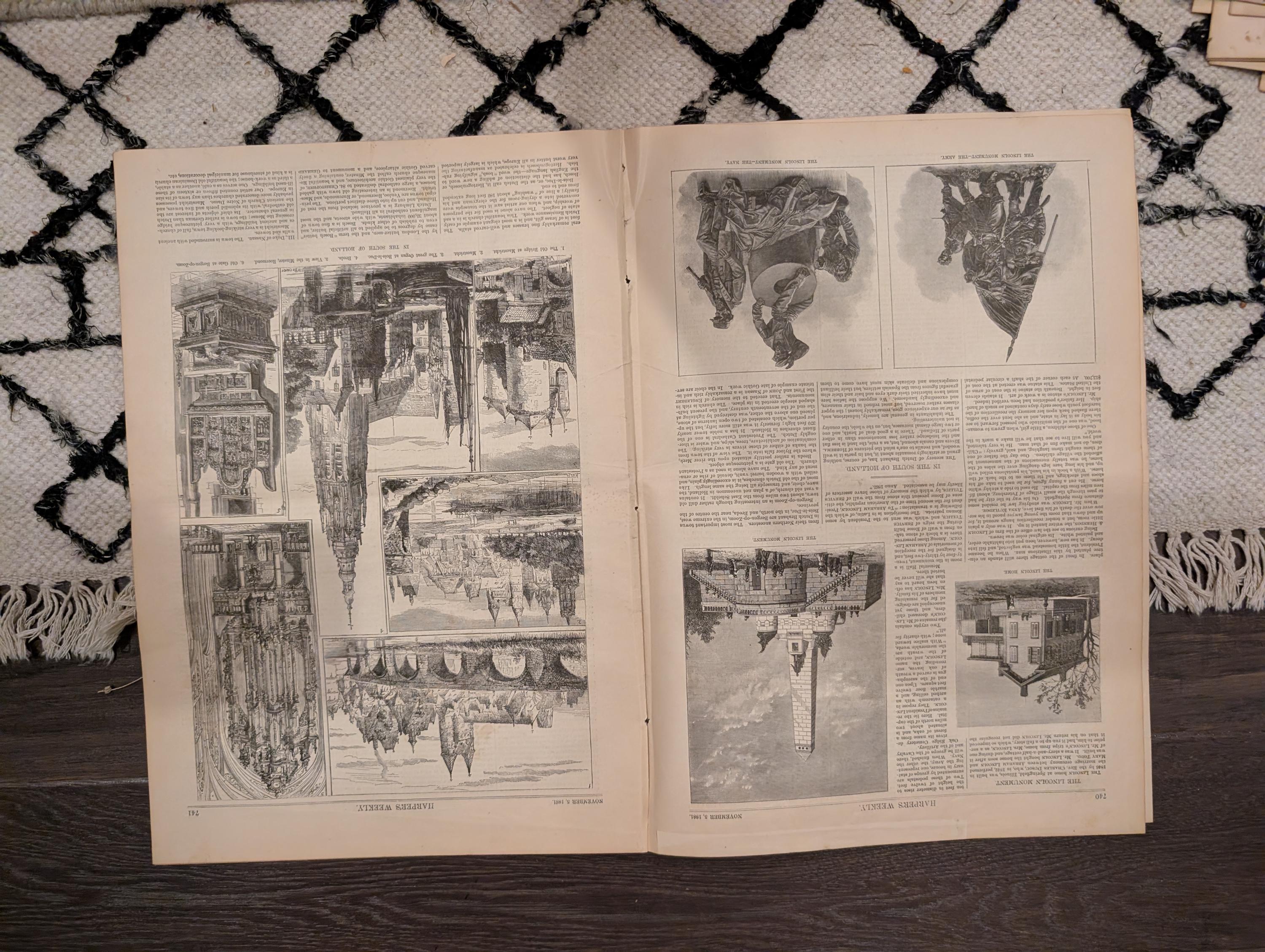 1881 AB Frost Football Centerfold, Lincoln Monument, NYC Street Blockade — Nov 5