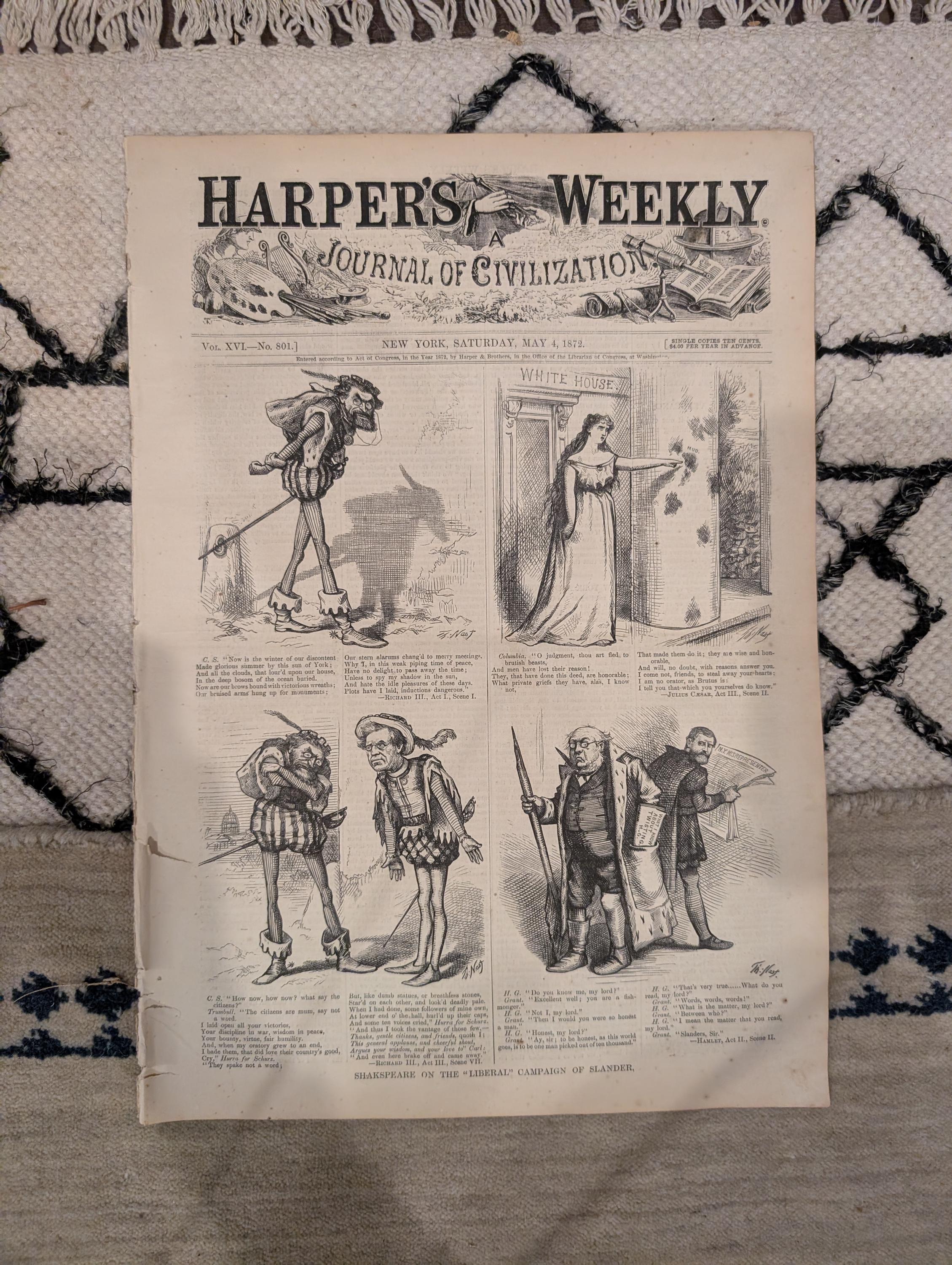 1872 Paris Pool Cafe Harper's Weekly May 04 Horace Greeley Thomas Nast