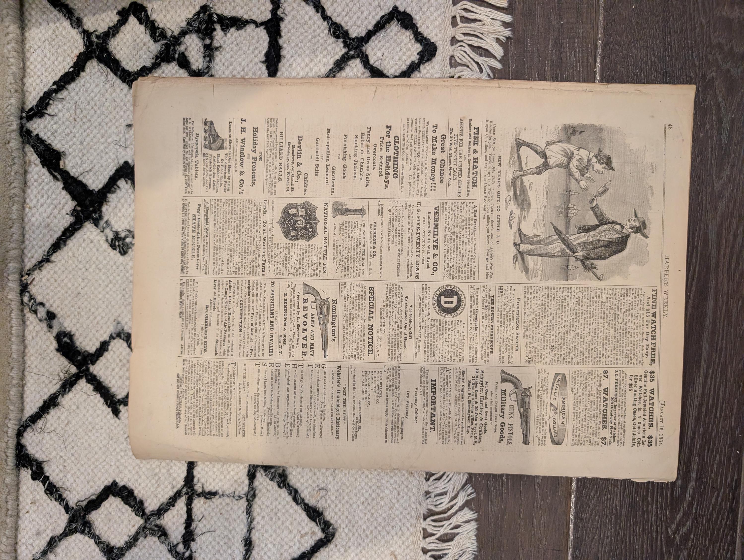 Harper's Weekly 1864 Averill's Raid Jan 16 Army of the Potomac Centerfold