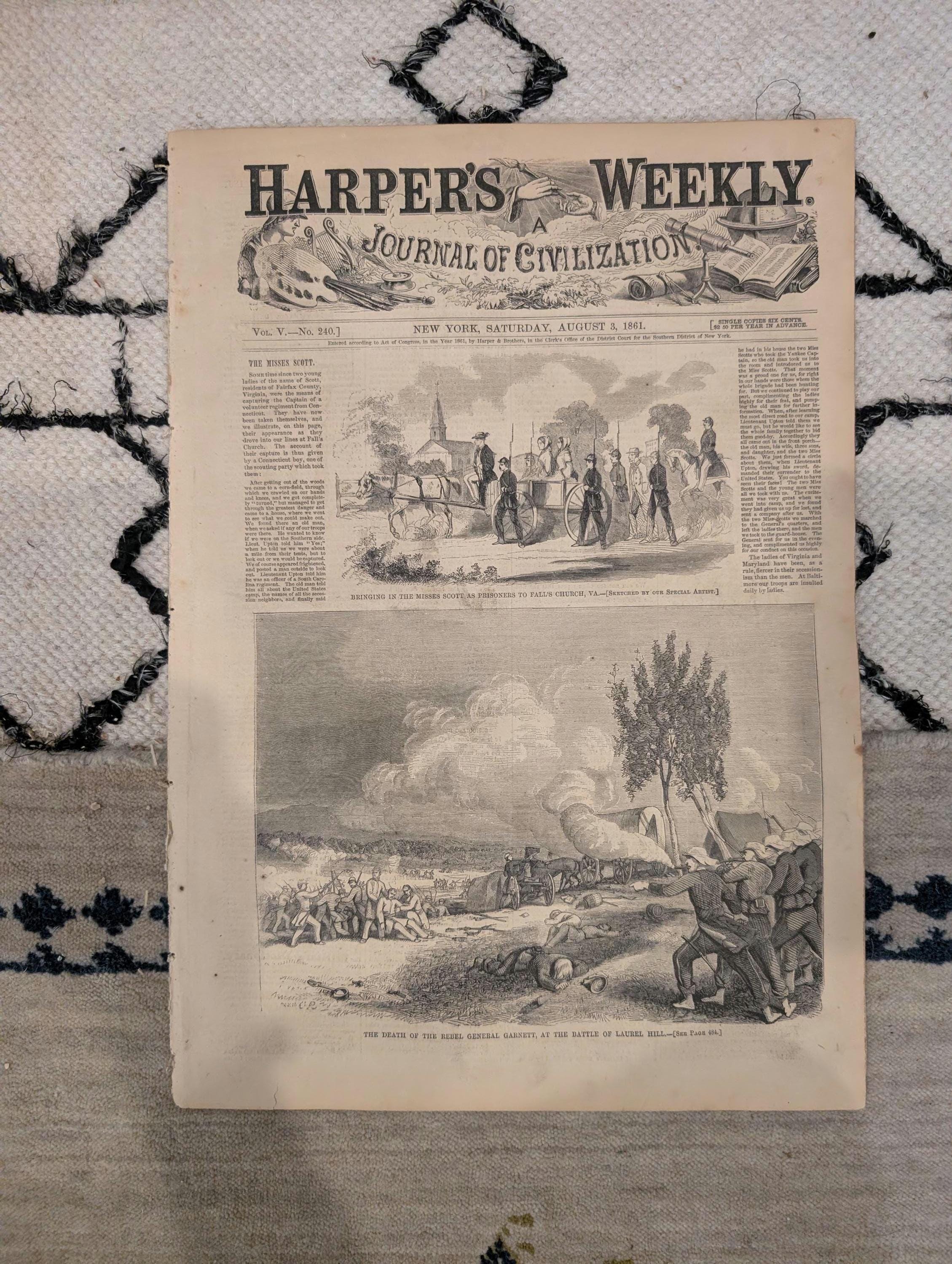 1861 Battle of Bull Run Harper's Weekly August 03 Mississippi Wildcats McClellan