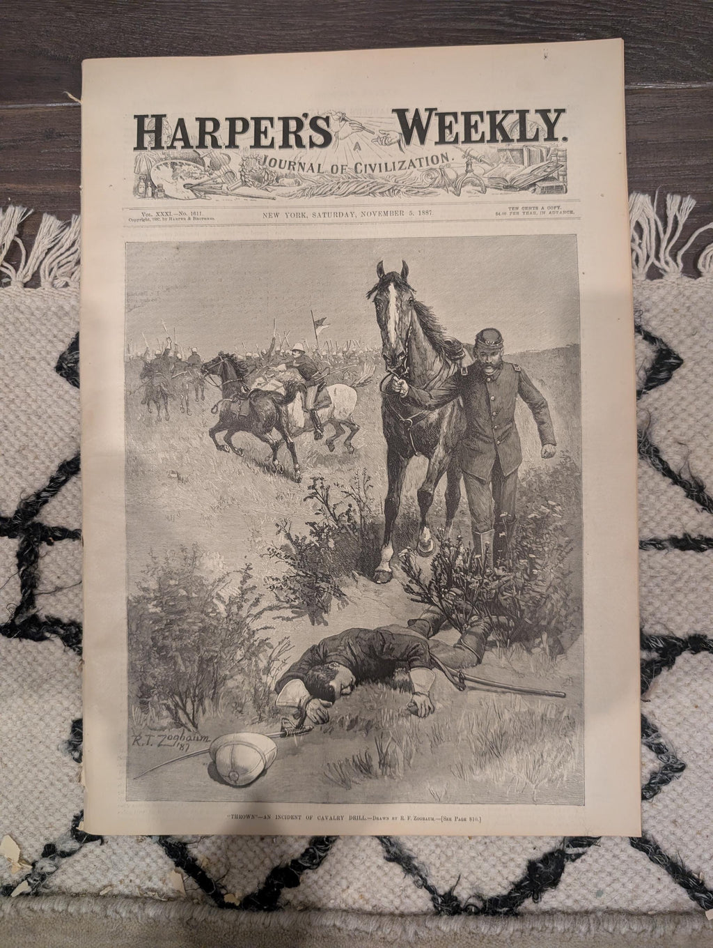 Harper’s Weekly Nov 5 1887 – Frederic Remington Crow Indians, Cavalry Drill, East River Bridge, Madison Sq Garden
