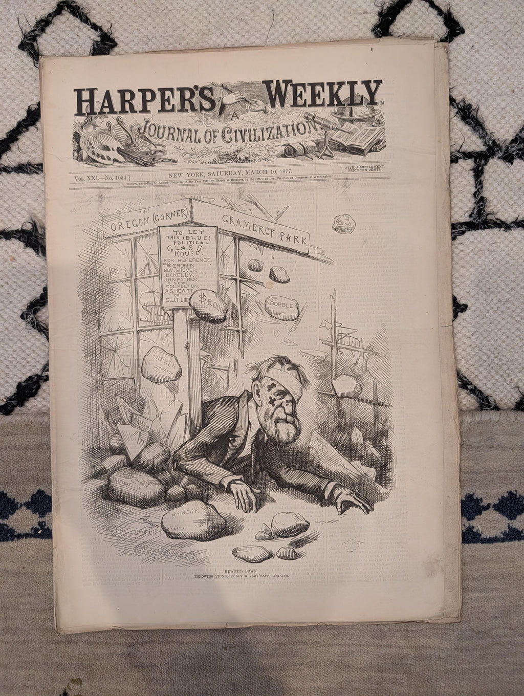 1877 Buffalo Hunting, Nast Cartoon, Gen. Miles, Bavarian Fortune — Mar 10