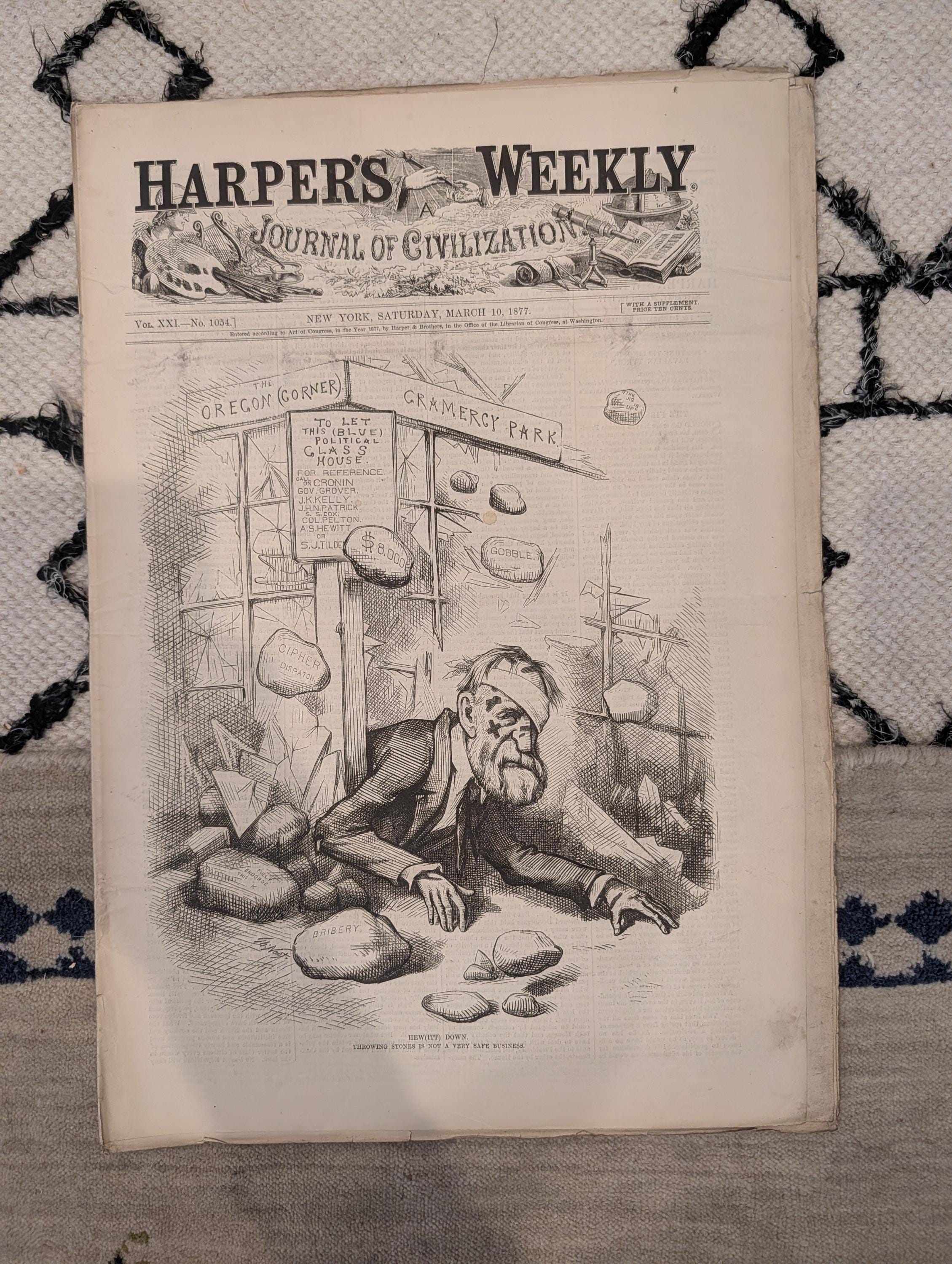 1877 Buffalo Hunting, Nast Cartoon, Gen. Miles, Bavarian Fortune — Mar 10