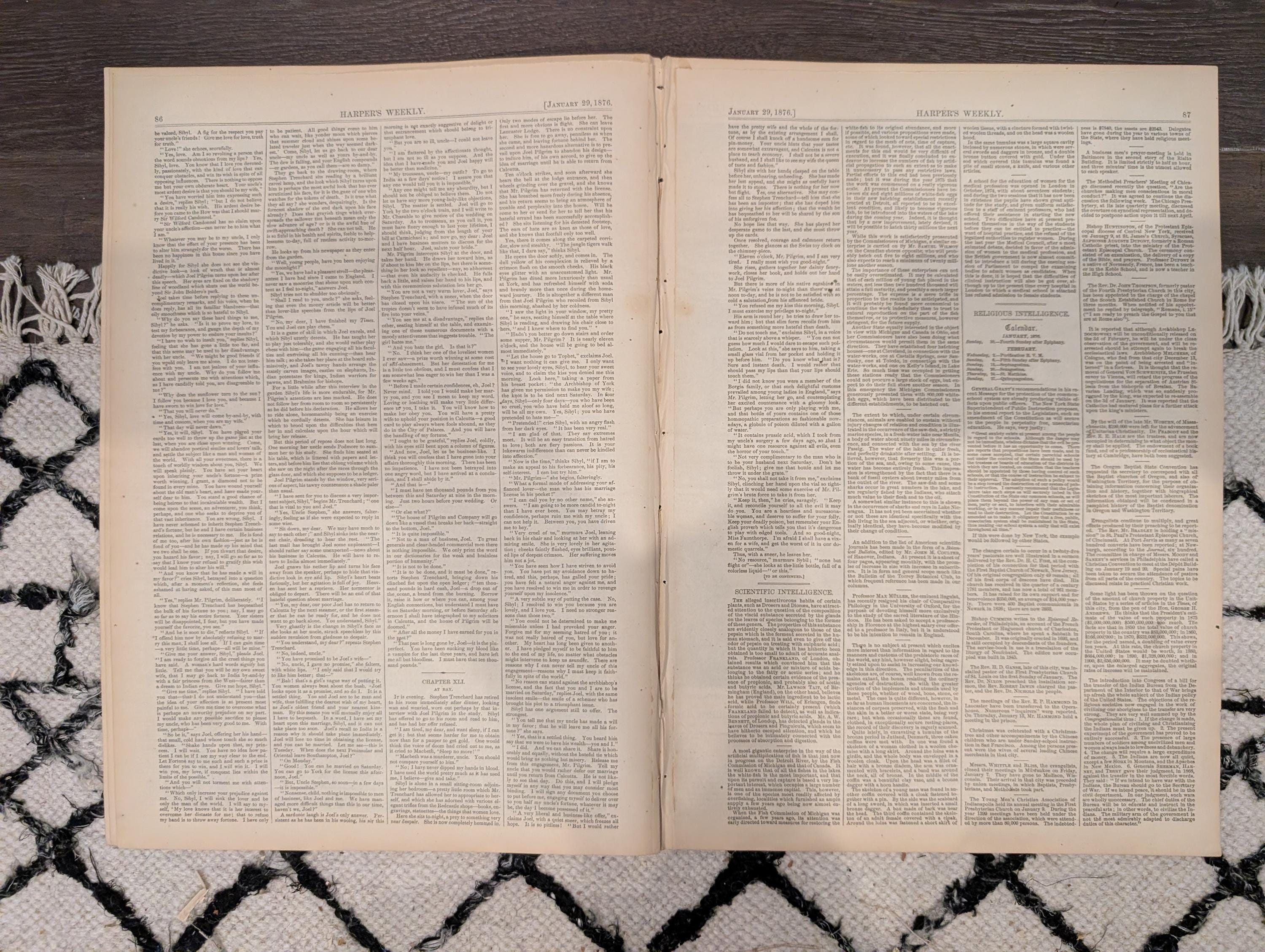 Harper’s Weekly January 29, 1876 – Victorian Engravings, Deer Stalking, Iceland Scenes, Elephant Fight, Smugglers Chase