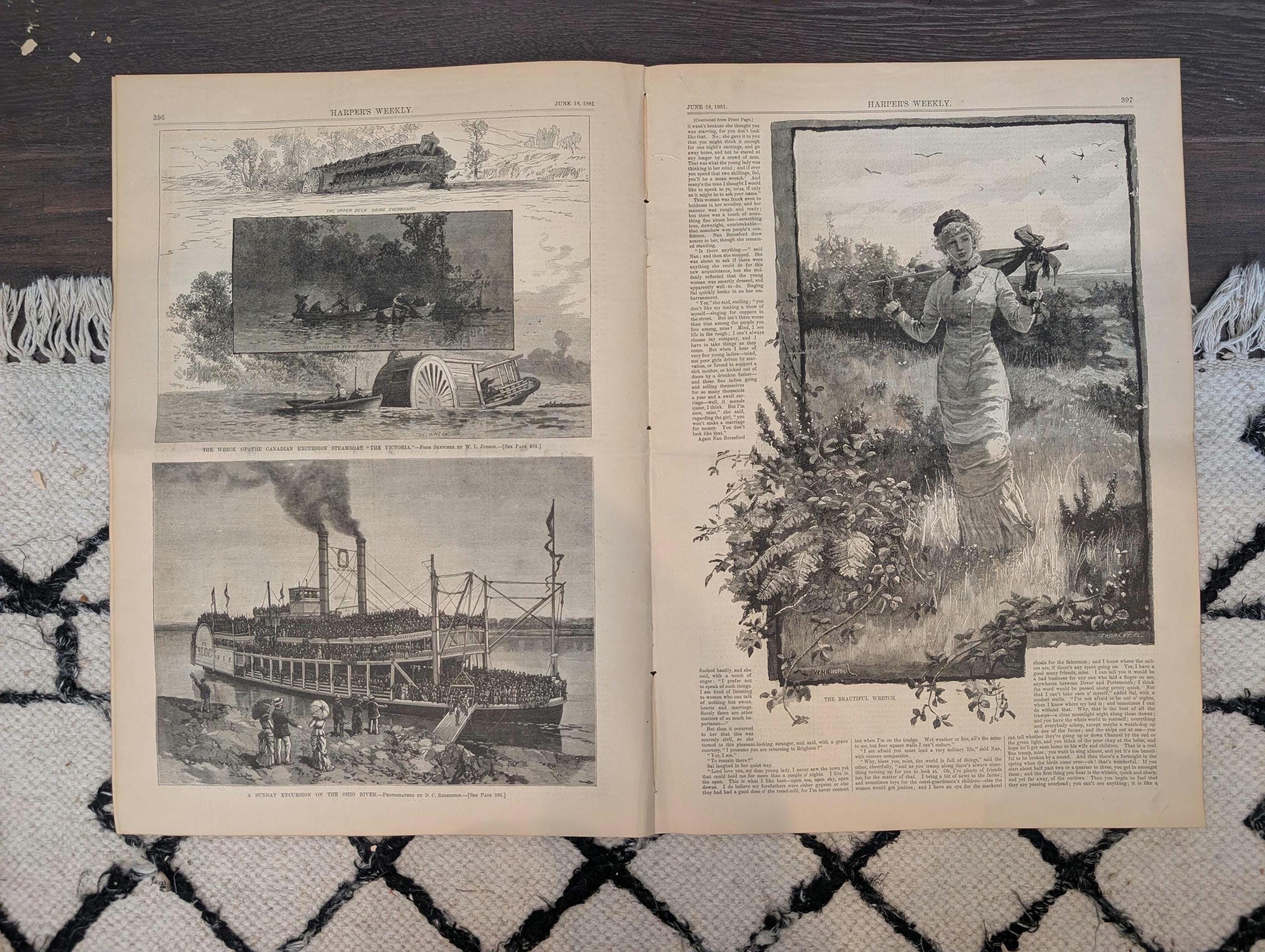 1881 Ohio River Paddlewheeler, Victoria Steamboat Wreck, Bicycle Parade, Nast — Jun 18