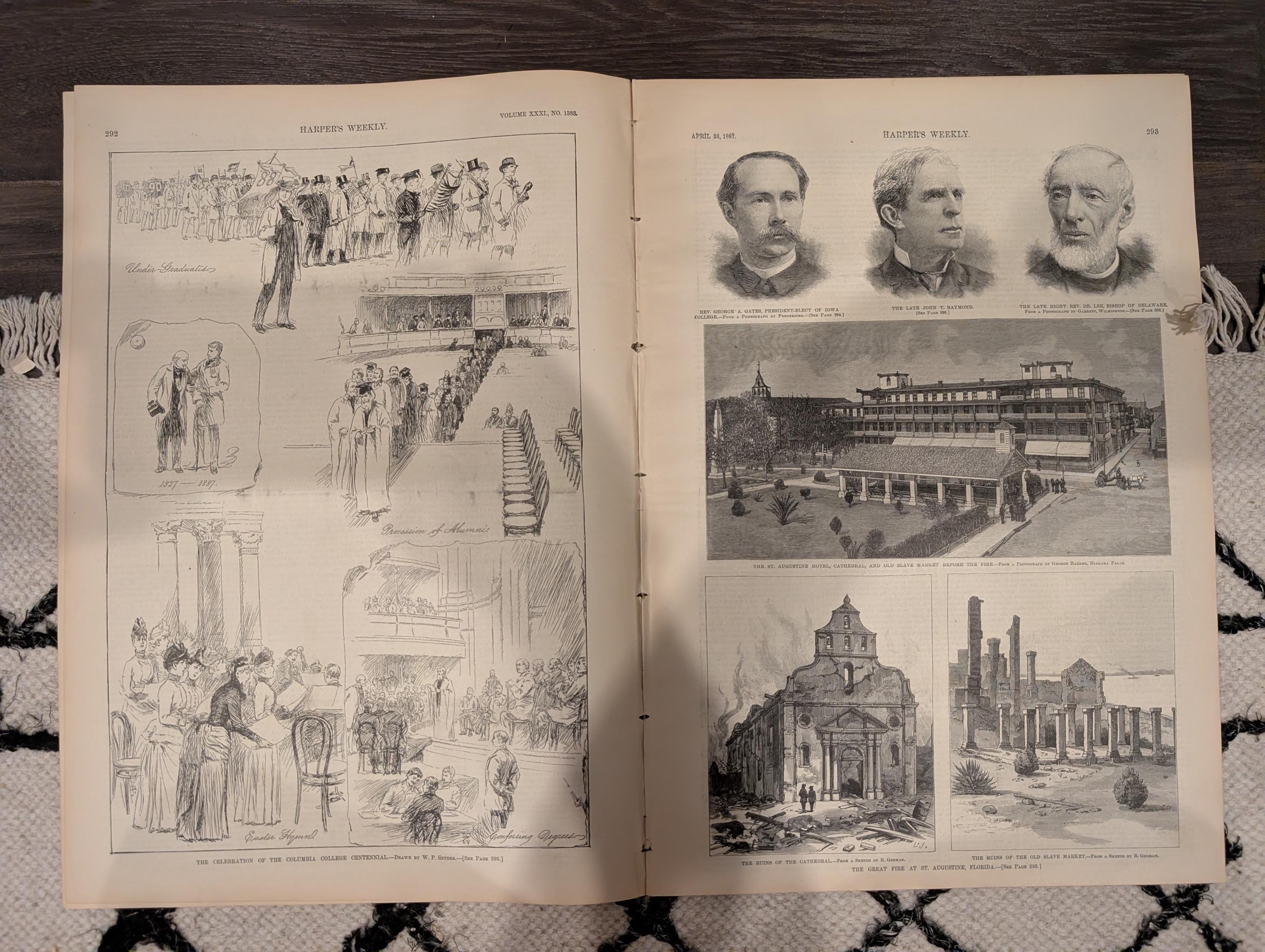 Harper’s Weekly April 23 1887 – Prairie Letter-Box, Denver Centerfold, Remington, Whitman, St. Augustine Fire