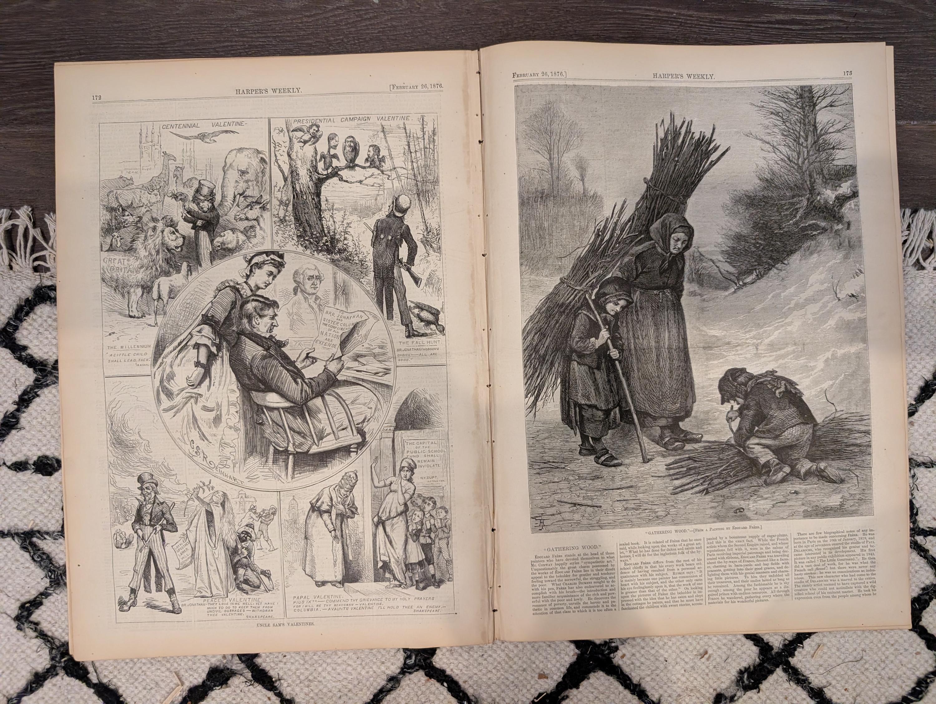 Harper’s Weekly Feb 26 1876 – Early American Football, Thomas Nast Cartoons, Frere Art, Complete Issue VG