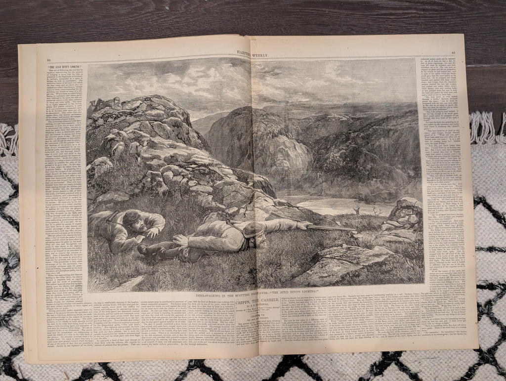 Harper’s Weekly January 29, 1876 – Victorian Engravings, Deer Stalking, Iceland Scenes, Elephant Fight, Smugglers Chase