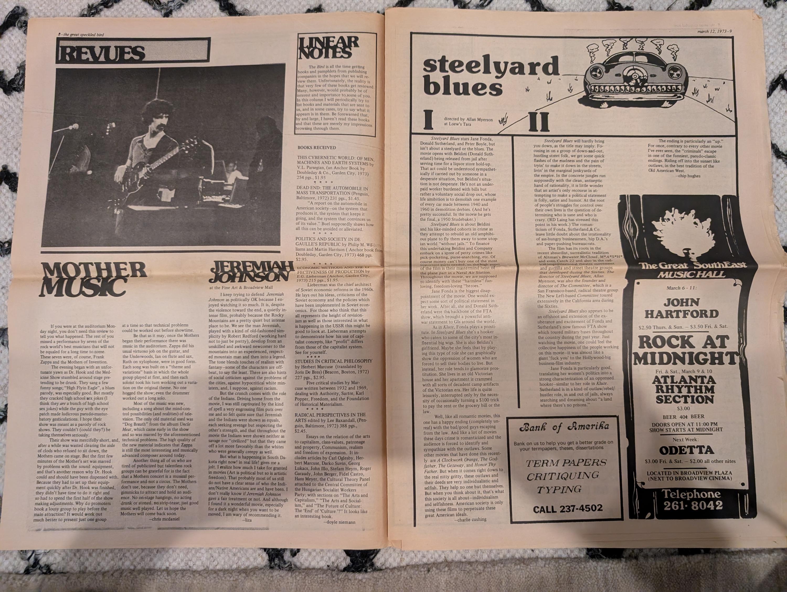 Vintage Underground Newspaper – The Great Speckled Bird – March 12, 1973 – International Women’s Day, UFW, Labor & Protest History