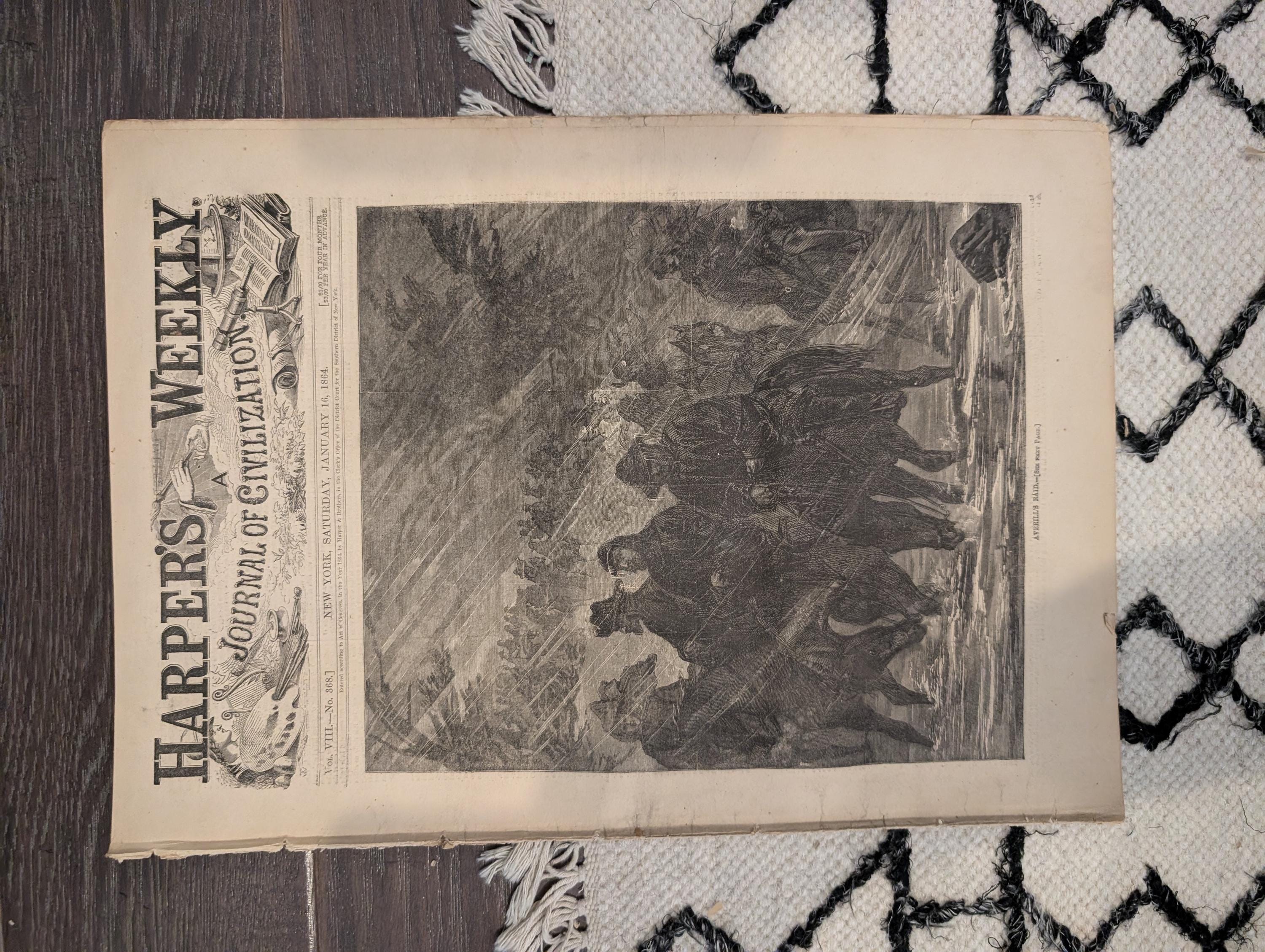 Harper's Weekly 1864 Averill's Raid Jan 16 Army of the Potomac Centerfold