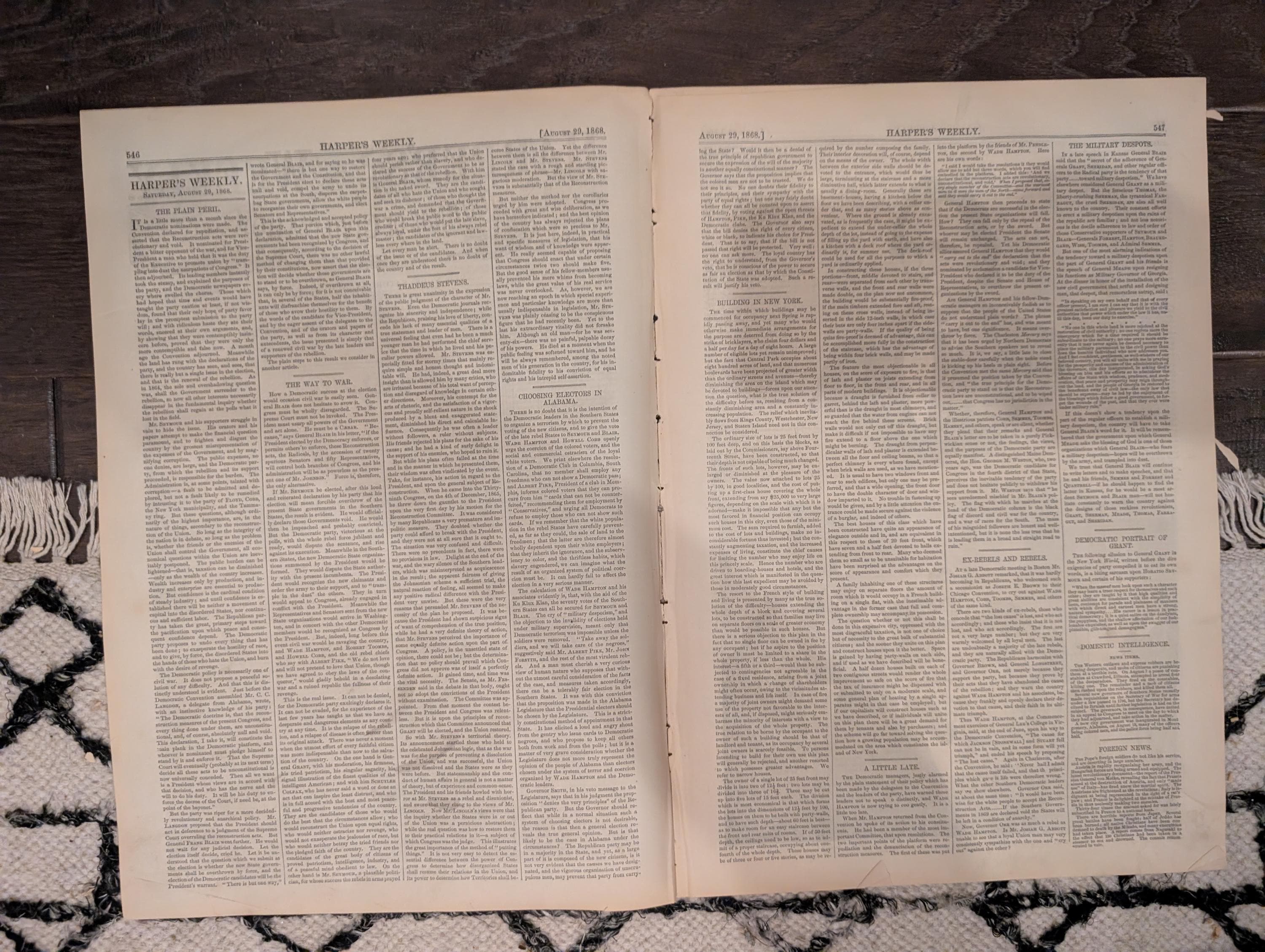 Harper’s Weekly – August 29, 1868 – Thaddeus Stevens Death • Cattle Plague • Methodist Camp Meeting • Shipwreck