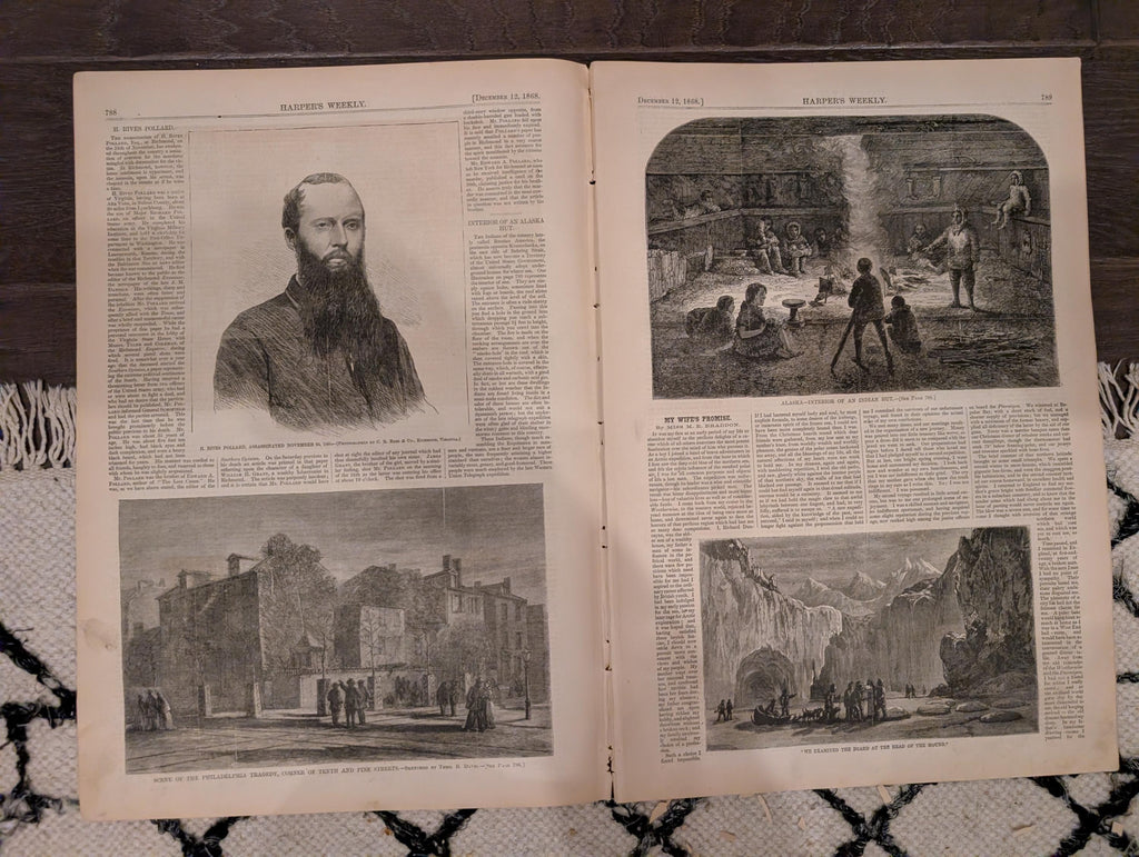 Harper’s Weekly – December 12, 1868 – Whipping Post • Alaska Interior • Newsboys in Richmond • Philadelphia Tragedy • Madrid Execution Scaff