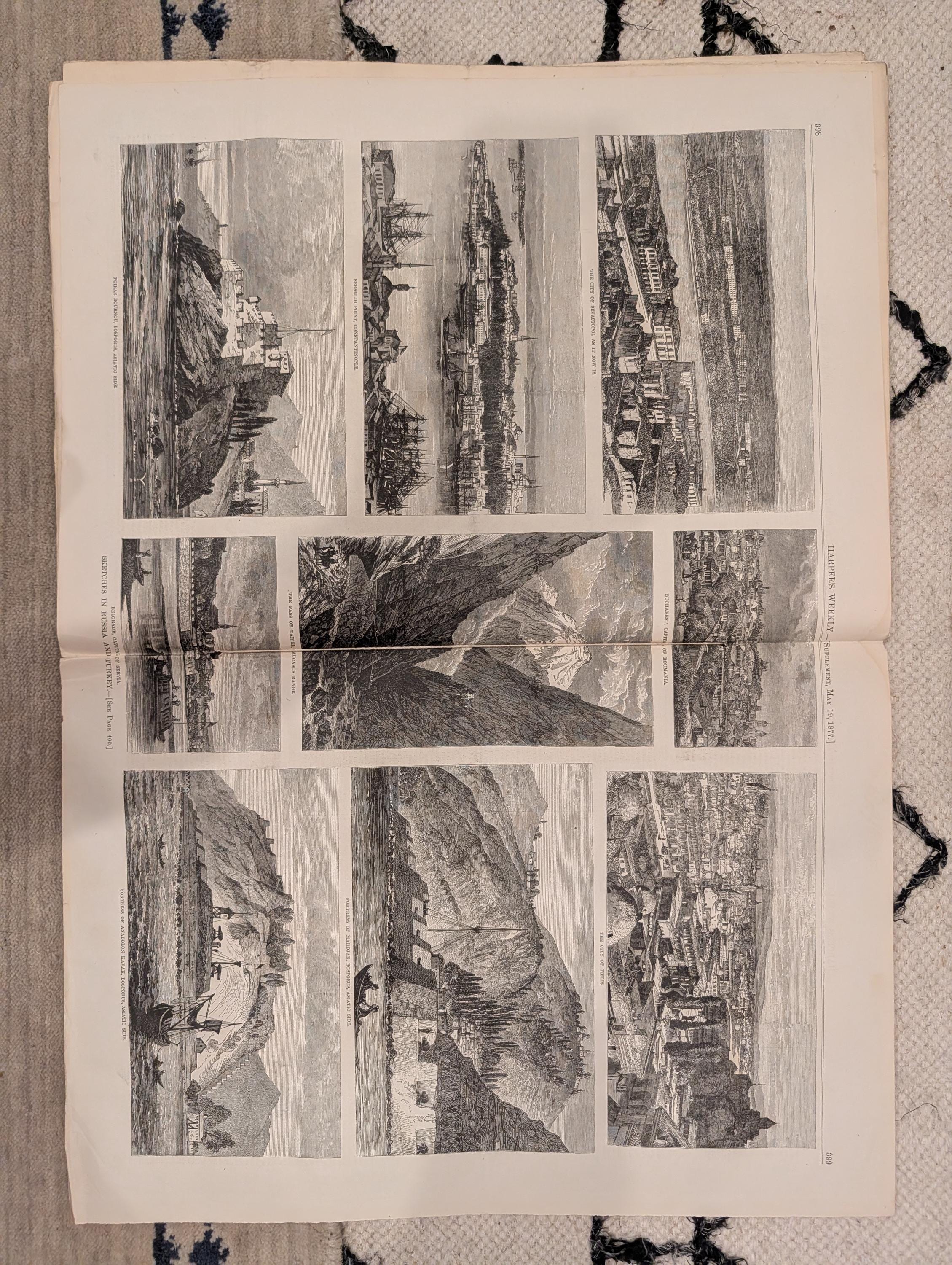 1877 Trout Fishing, Shipwreck Rescue, Nast, Russia-Turkey War Views — May 19
