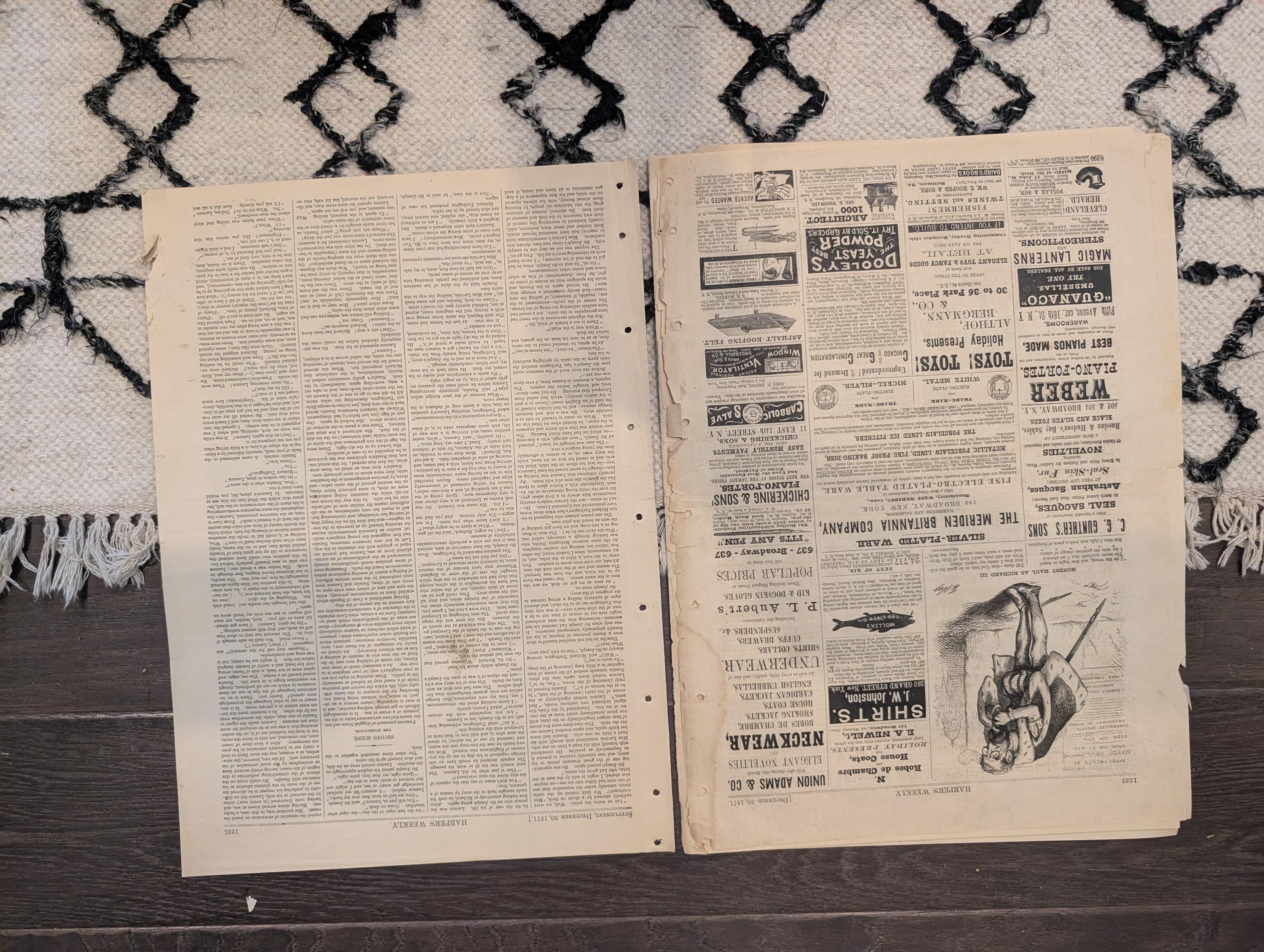 1871 Harper's Weekly Thomas Nast Santa Claus, Witchcraft Centerfold, Christmas, Dec 30