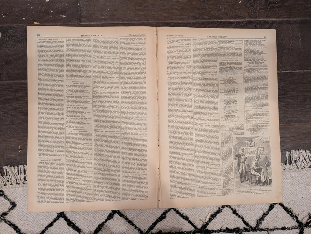 Harper’s Weekly – September 12, 1868 – Lincoln’s Tomb • Martha’s Vineyard Camp Meeting • Prospect Park Views • Bird Hunting • NYC Street Lif