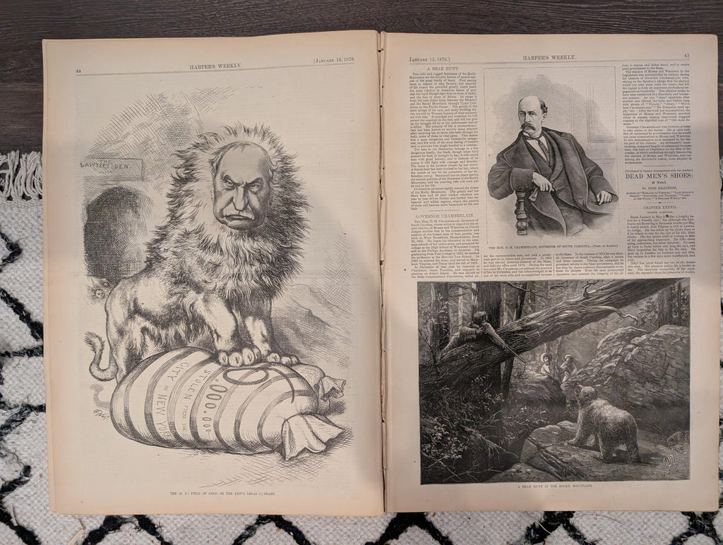 Harper’s Weekly January 15 1876 Thomas Nast Cartoons Lighthouse Visit Inventions Tammany Politics Victorian Newspaper