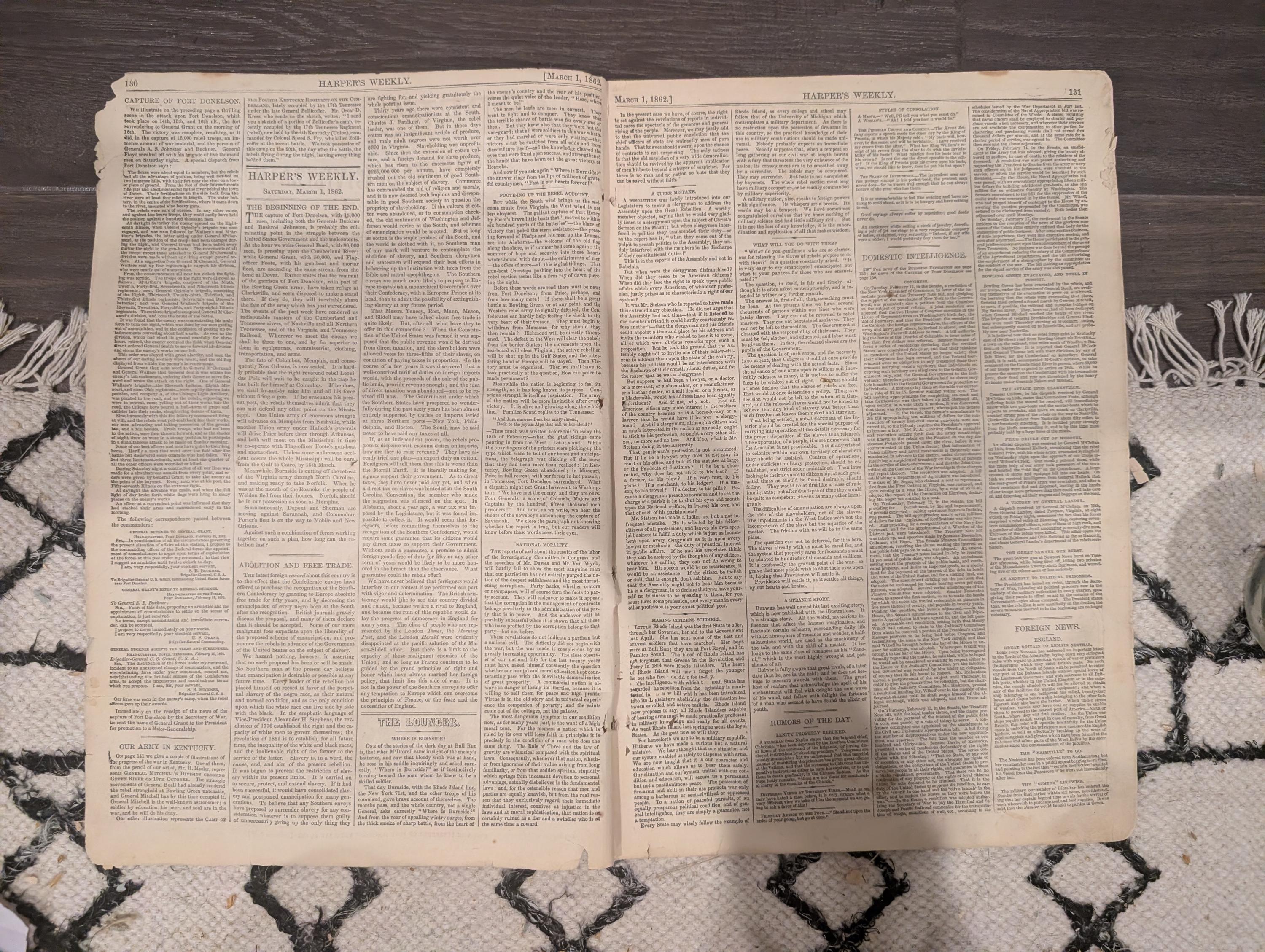 Harper’s Weekly – March 1, 1862 | Civil War: Fort Donelson, Roanoke Island, Savannah River, Kentucky, NC