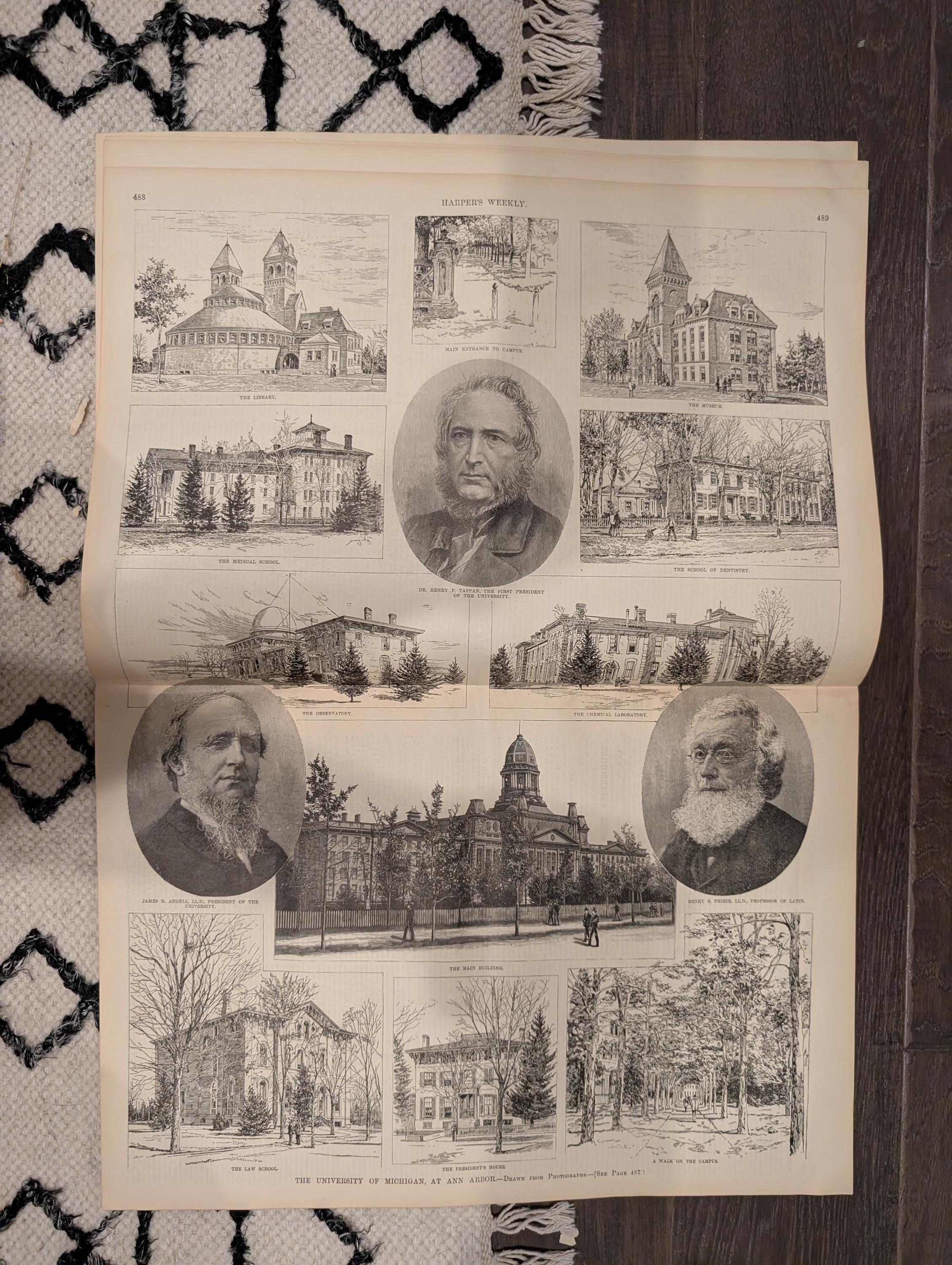 Harper’s Weekly — July 9, 1887 — University of Michigan Double-Page, 23rd Regiment Battle Scenes, Kansas City Exposition, General Sheridan,