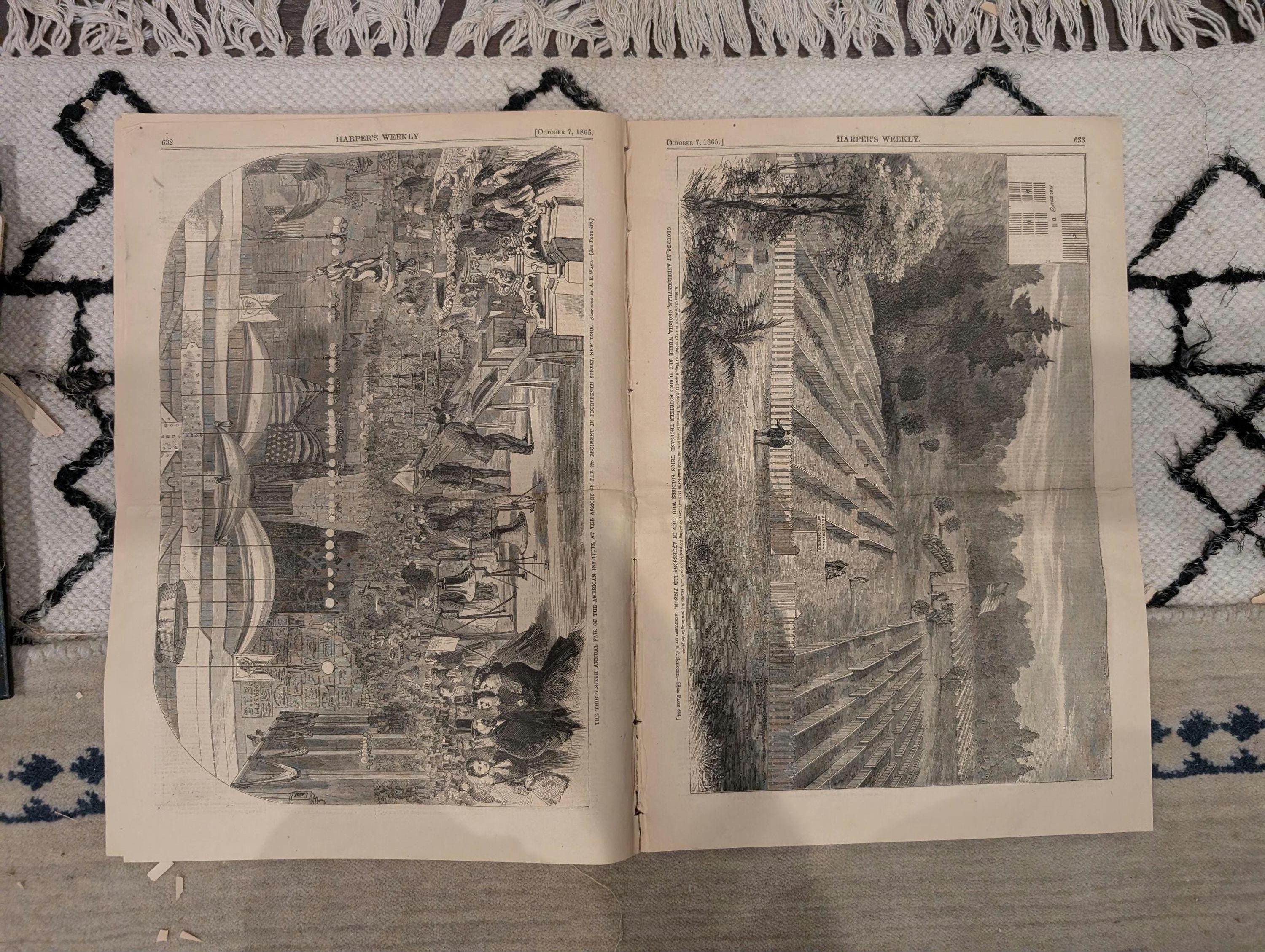 1865 Harper's Weekly — Dead at Andersonville Prison, POW Graves, Naval Festival, Oct 7