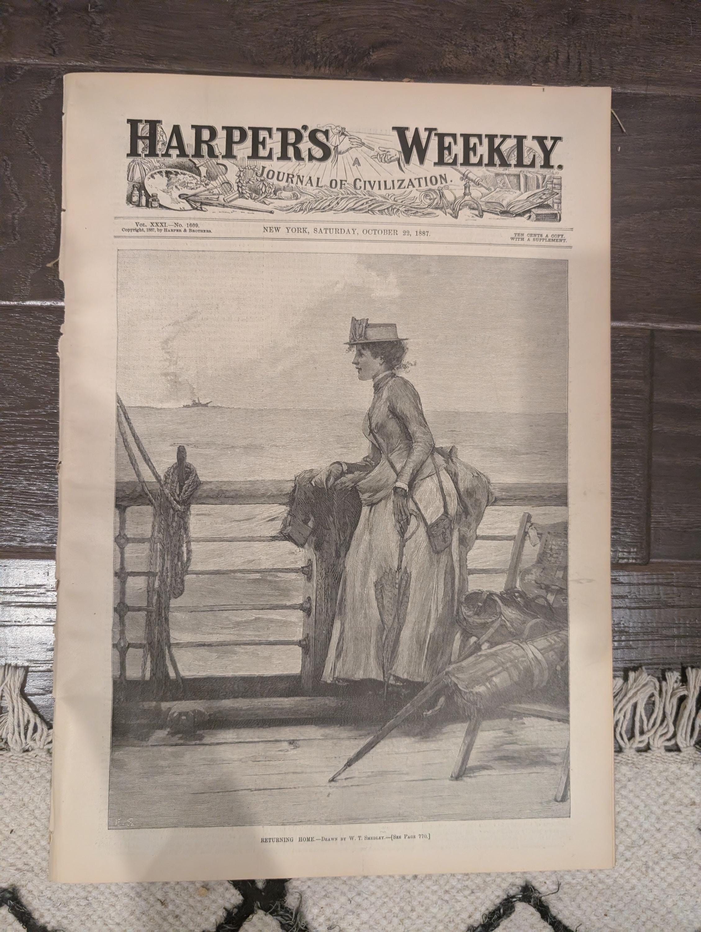 Harper’s Weekly October 22, 1887 – Lincoln Statue, Cycling, Presidential Tour, Yacht Club Cup