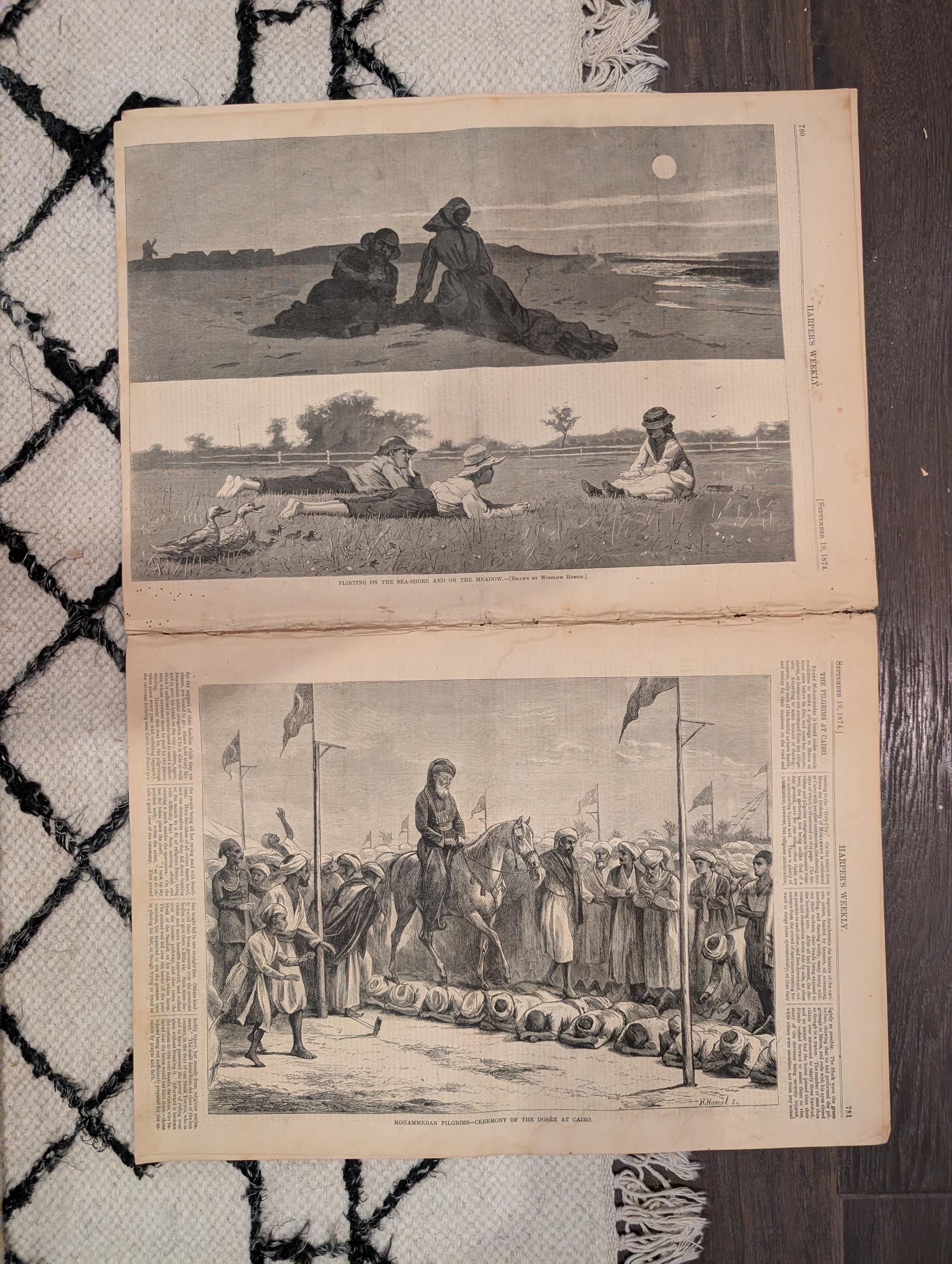 1874 Winslow Homer Flirting Sea-Shore, Nast Centerfold, Indians — Sep 19