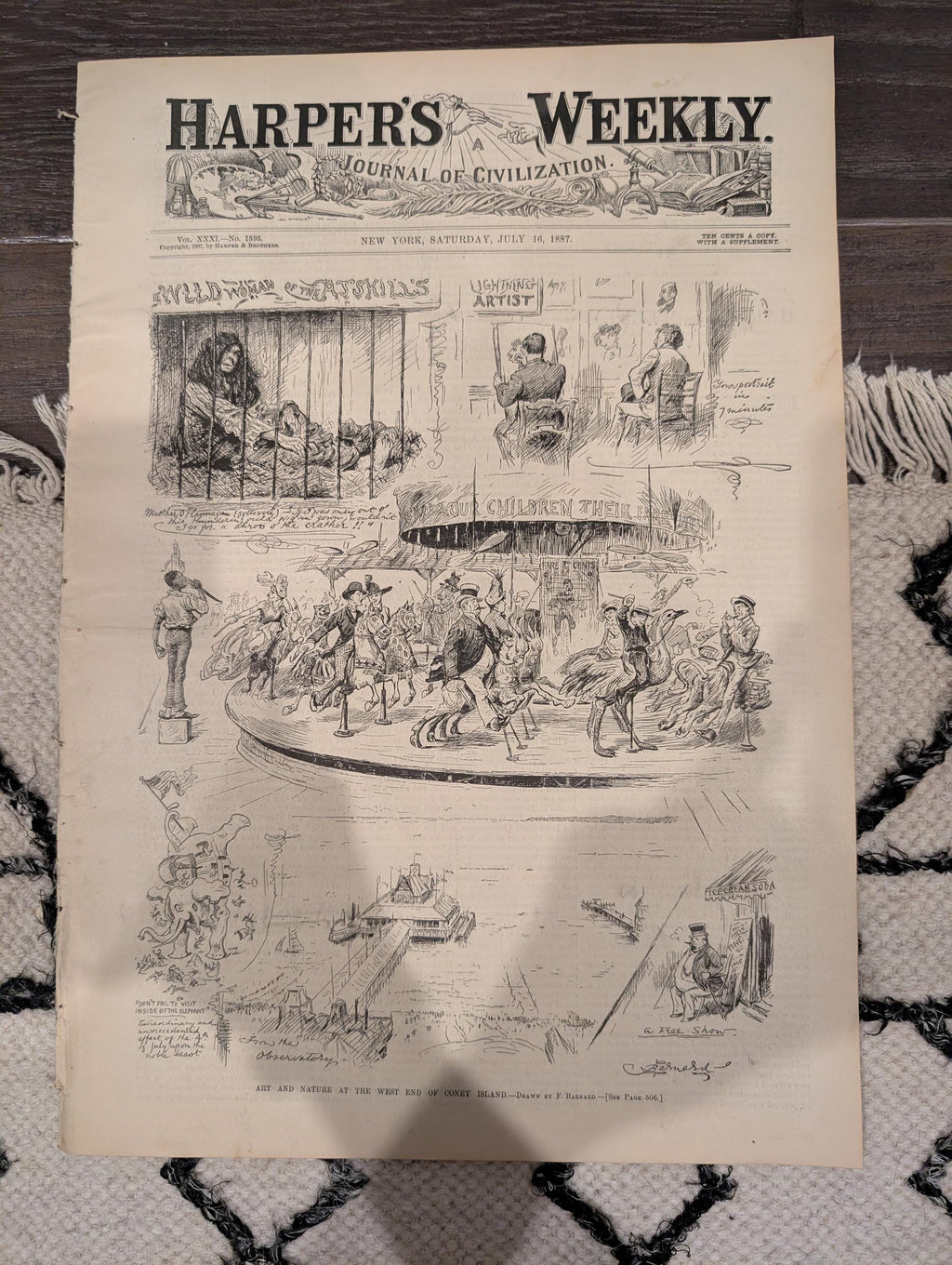 HARPER’S WEEKLY — July 16, 1887, Coney Island Front Page • “Art and Nature at the West End of Coney Island” • Montgomery, Alabama Supplement