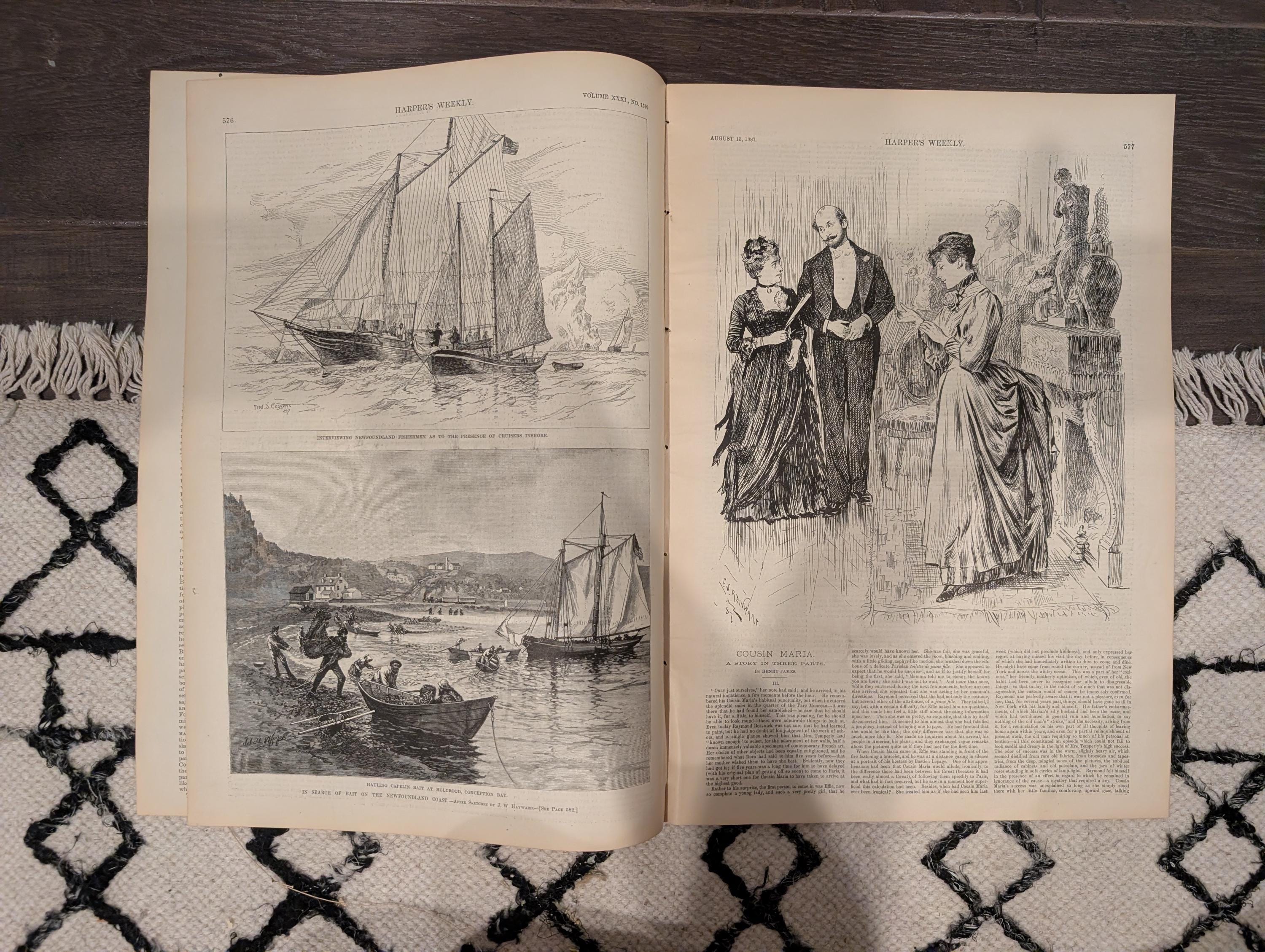 Harper’s Weekly – August 13, 1887 – Packing Peaches, March to Peekskill, New Hampshire Coast, Newfoundland Bait Fishing – Complete Issue