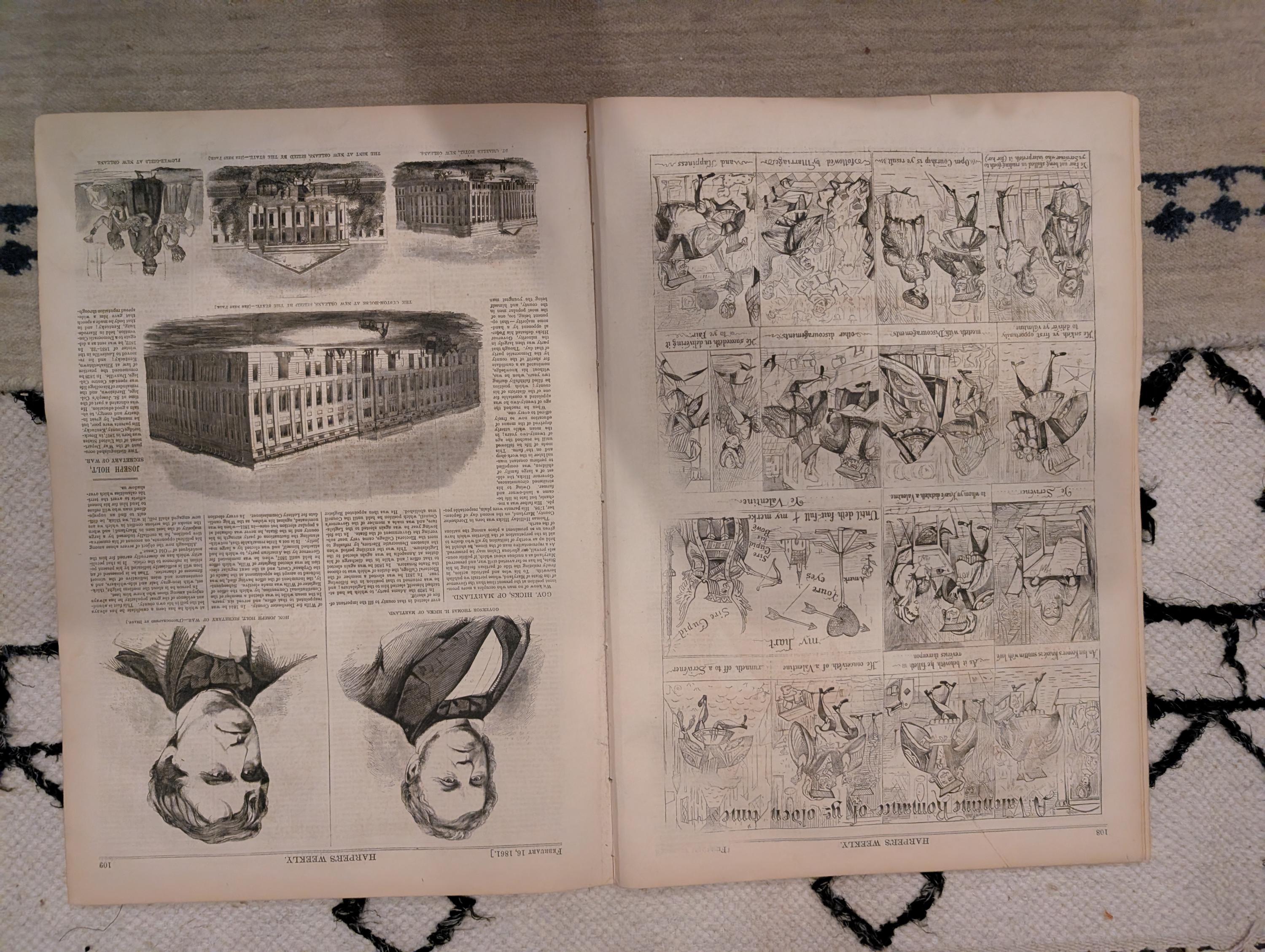 1861 Saint Valentine's Day Harper's Weekly Feb 16 Fort Sumter New Orleans