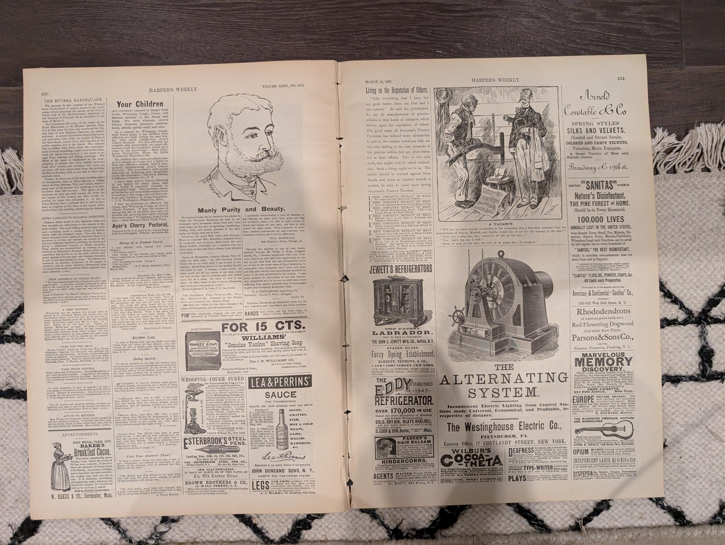 Harper’s Weekly – March 26, 1887 – Prince William’s “Baptism of Fire”, Bussey Bridge Disaster, Riviera Earthquake + New South Supplement