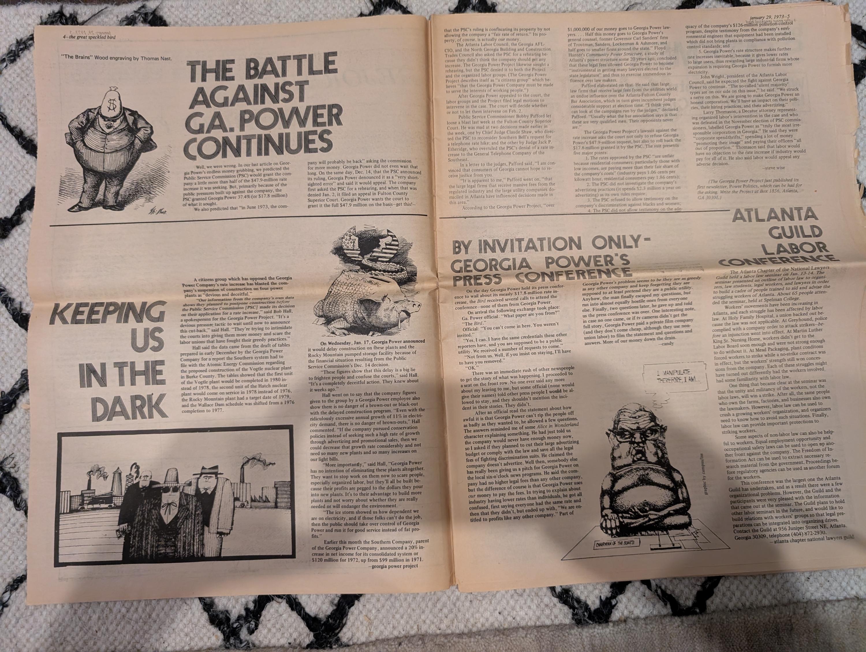 Vintage Underground Newspaper – The Great Speckled Bird – January 29, 1973 – Atlanta Counterculture, Roe v. Wade, MLK March, Richard’s Rock