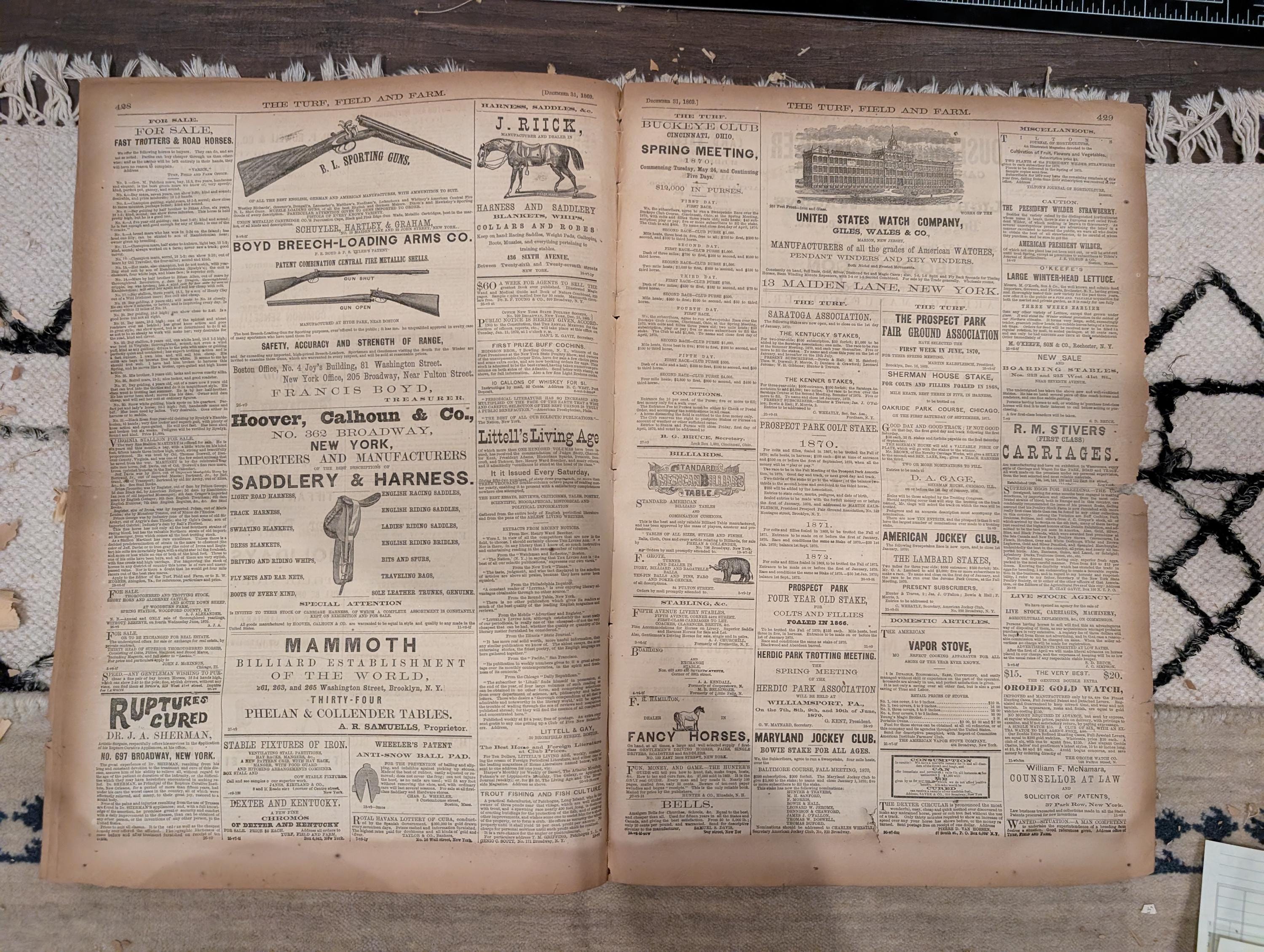 1869 Turf Field and Farm — New Year's Eve, Fox Hunting, Baseball, Full Year Index, Dec 31