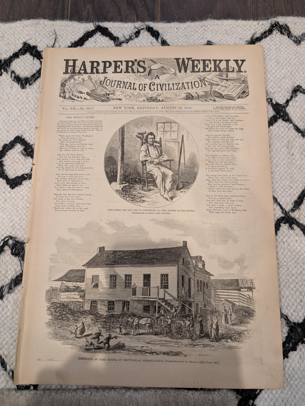 Harper’s Weekly, August 22, 1863 – John Burns of Gettysburg, Morris Island Charleston, Thomas Nast – Civil War Newspaper