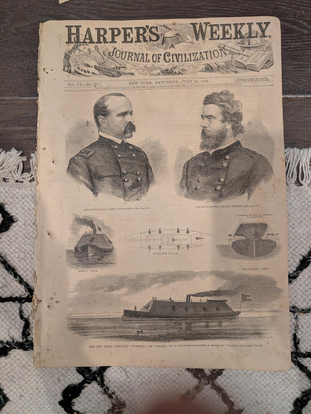 Harper’s Weekly – July 26, 1862 • Battle of Malvern Hill • Rebel Ironclad “Virginia #2” • Vicksburg Bombardment, Lincoln’s Compensation Plan